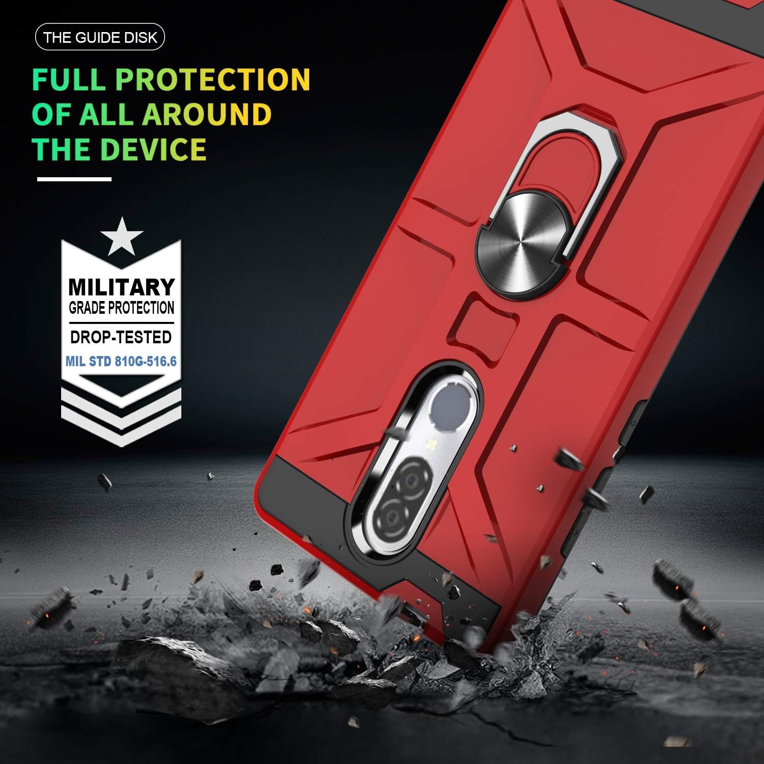 Coolpad Legacy Case with HD Screen Protector, Atump 360° Rotation Ring Holder Kickstand [Work with Magnetic Car Mount] PC+ TPU Phone Case for Coolpad Legacy, Red