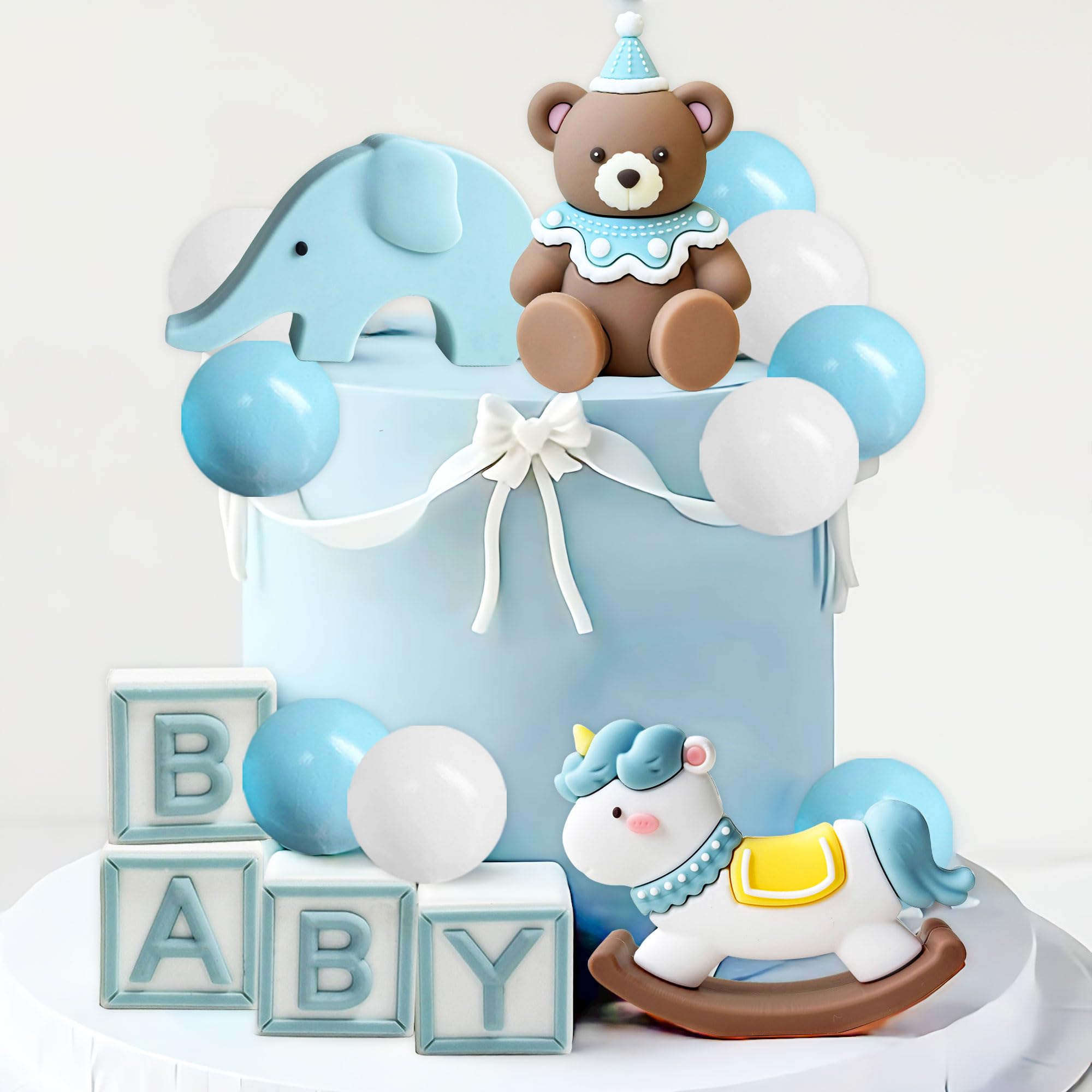 Blue Bear Cake Decoration Blue White Balls Cake Topper Bears Cake Topper Baby Shower Birthday Cake Decoration - Image 4