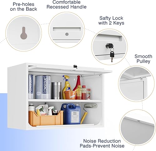 Vista 73 de Yizosh Armario de garaje de metal con puertas, armario de almacenamiento montado en la pared, gabinete de herramientas flotante para sótano, cocina