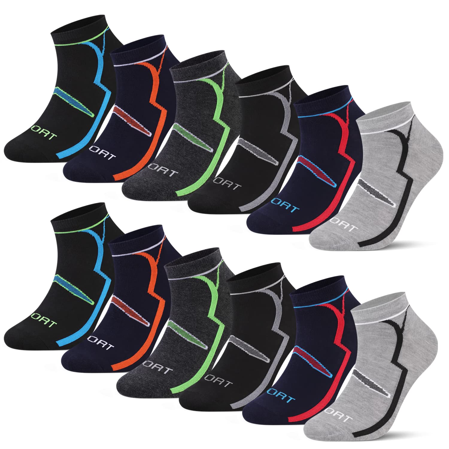 L&K 12 paia Calze da Uomo sportive Sneaker Calzini Cotone comodo multicolore 2121