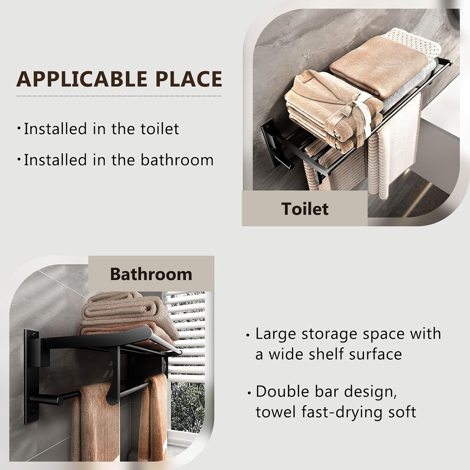 Folding Bathroom Towel Rack Wall Mounted Space Aluminum Black Towel Holder for Bathroom Storage