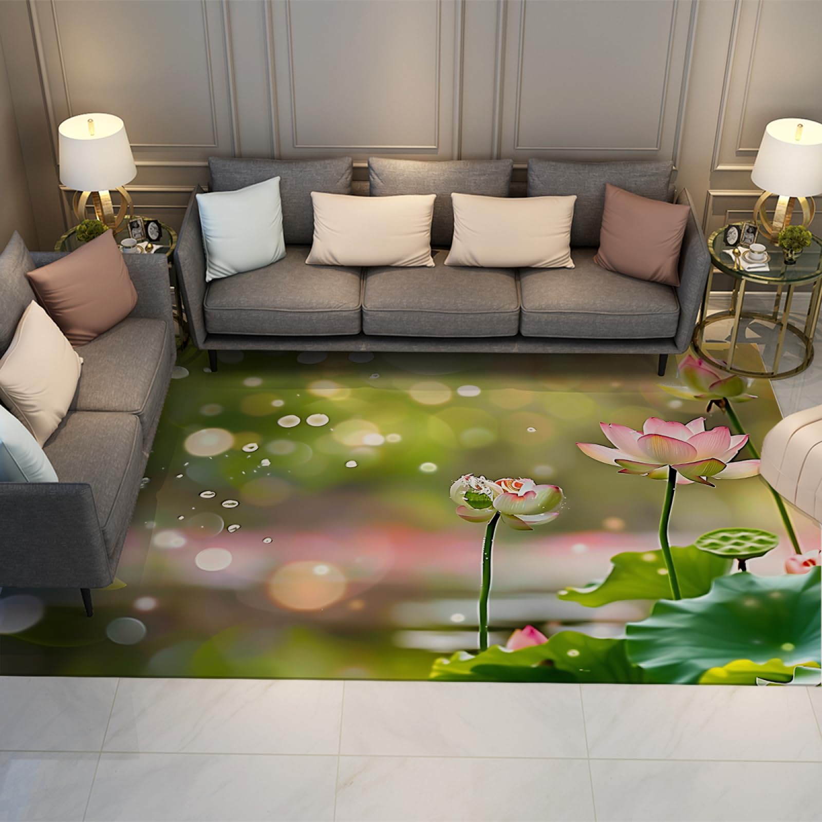 Tapis moderne motif lotus 60x120 grand tapis entrée antidérapant