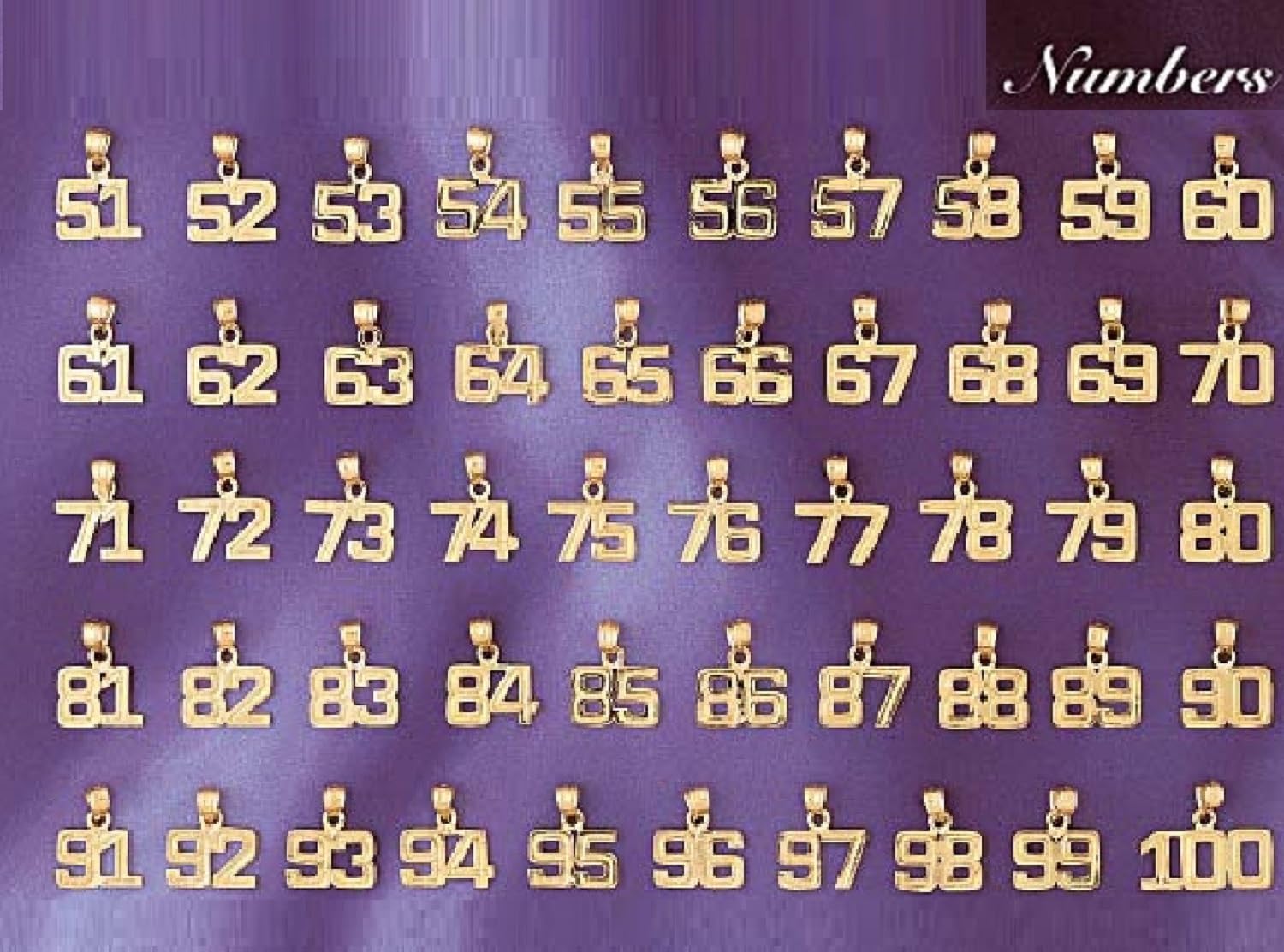 Small 51 to 100 Any One 14K Yellow Gold Number Pendant Charm, Made in USA