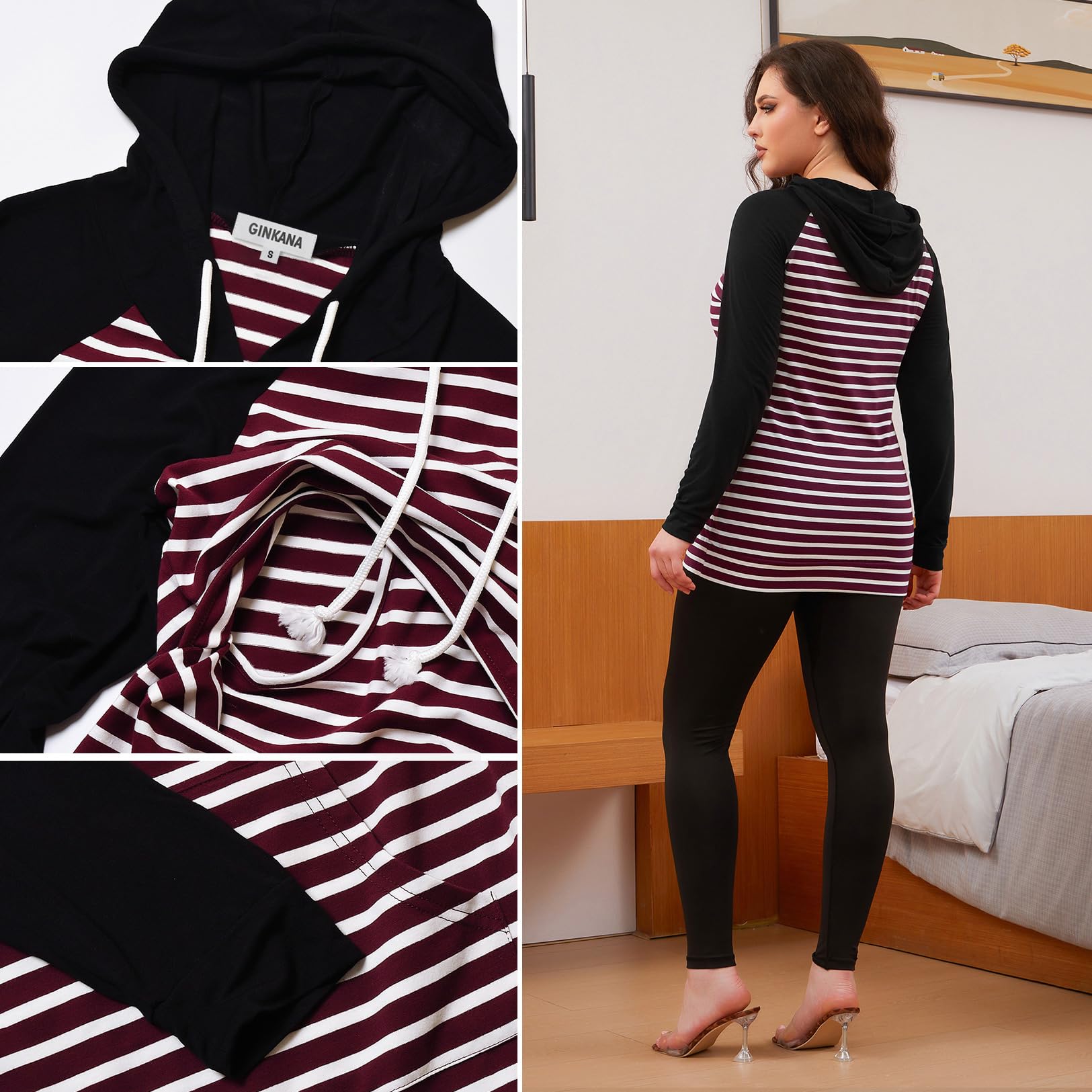 GINKANA Damen Still-Kapuzenpullover Langarm Umstands-Top Freizeitkleidung