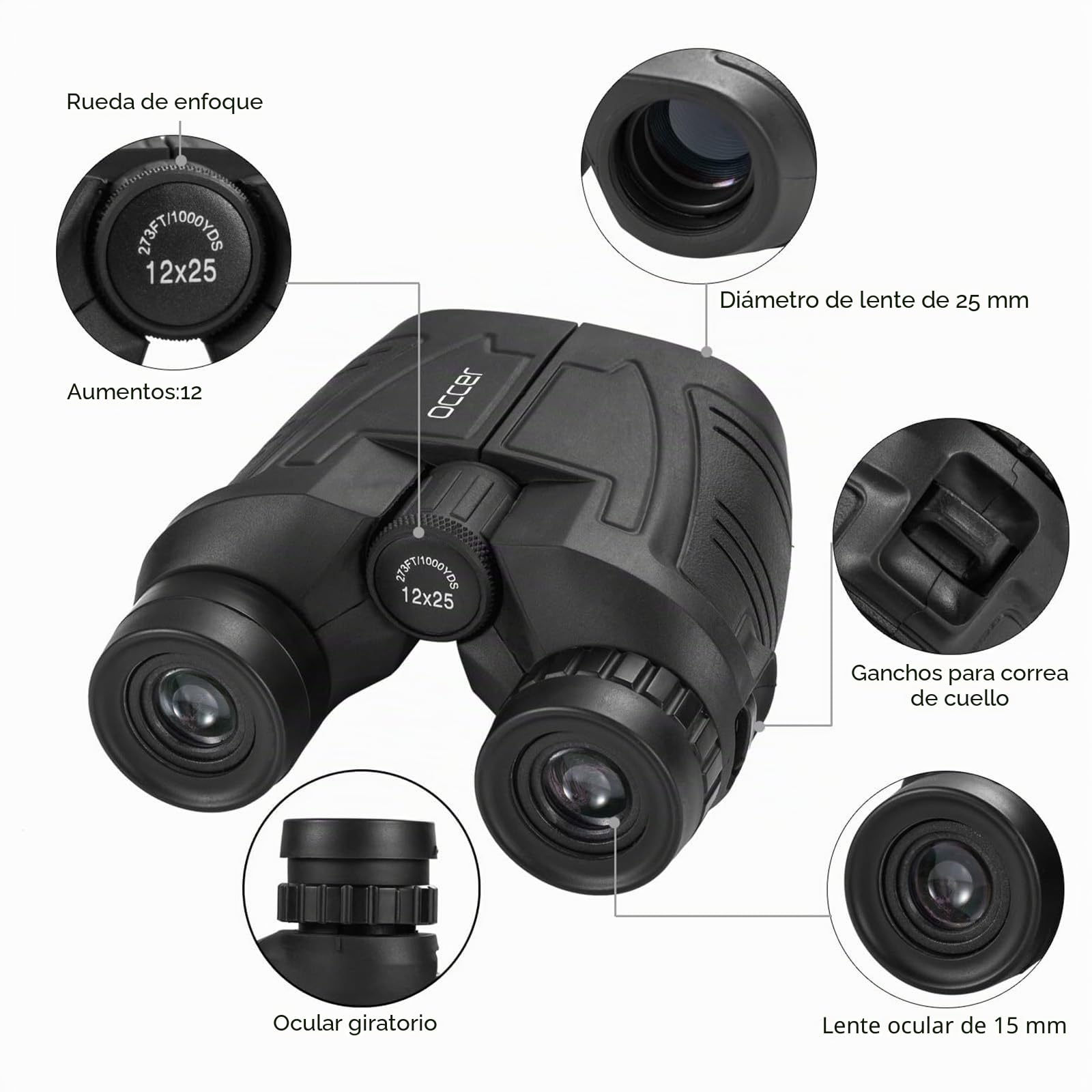 Prismáticos compactos de 12 x 25 Pulgadas con visión Nocturna con Poca luz, Gran Ocular Impermeable para Adultos y niños, prismáticos de Alta Potencia de fácil Enfoque para observación de Aves, Caza | Alta potencia, fácil enfoque, ocular grande para obser