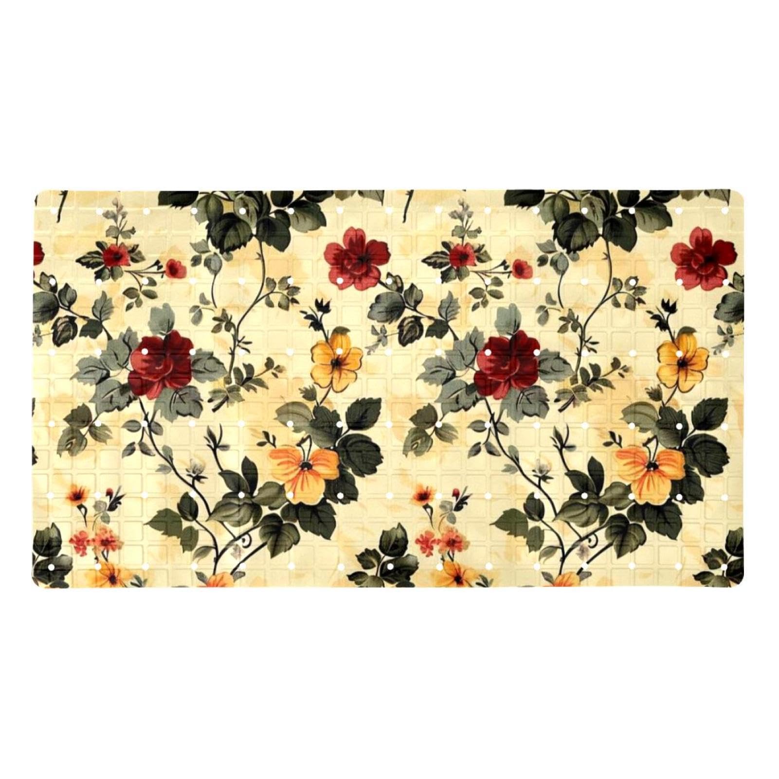 Tapis de bain antidérapant rétro floral grand format pour salle de bain
