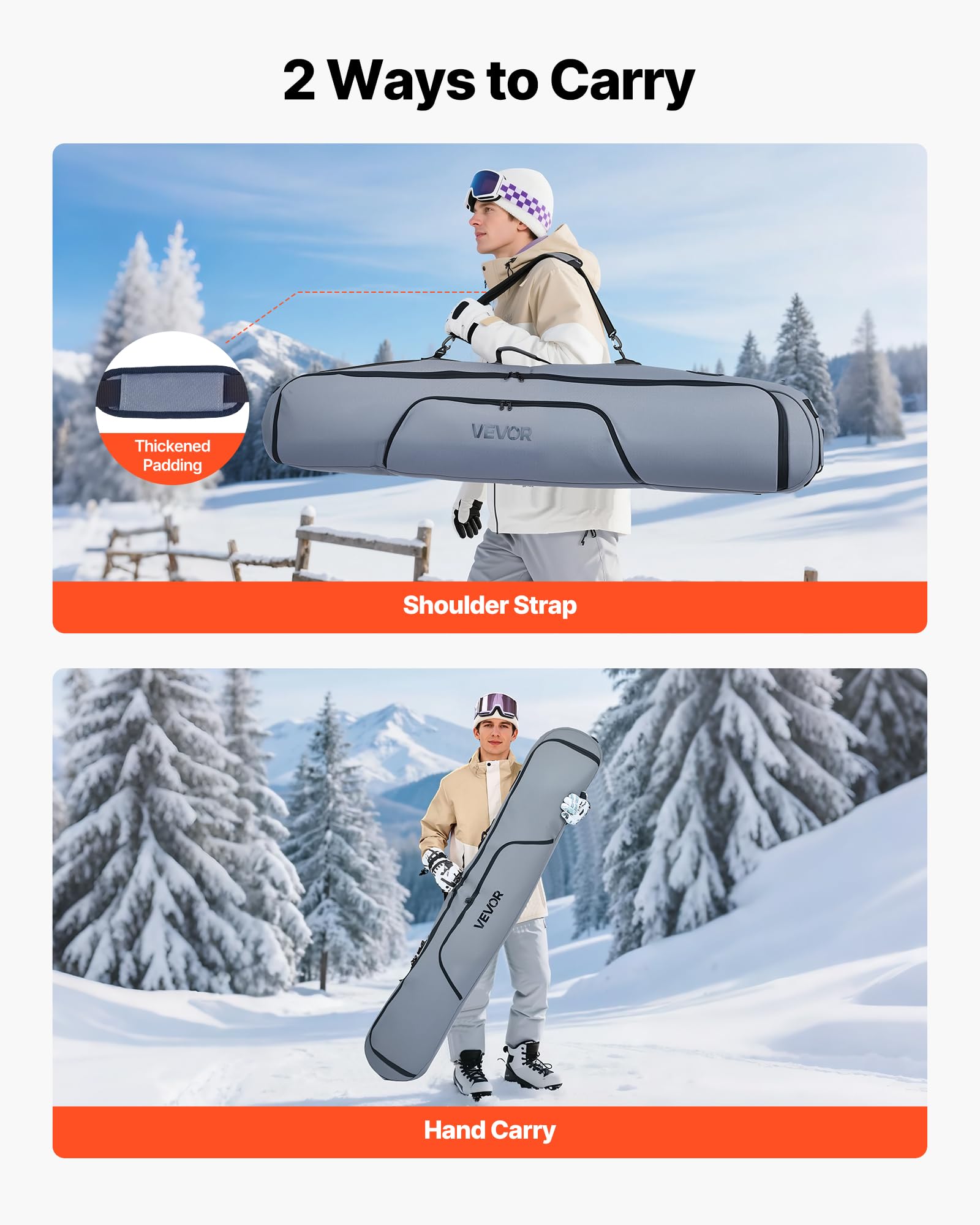VEVOR Sac à roulettes pour Skis, Sac de Snowboard rembourré, Tissu Oxford 600D imperméable, Sangles réglables, pour bâtons, Lunettes, Gants, Casques, Bottes