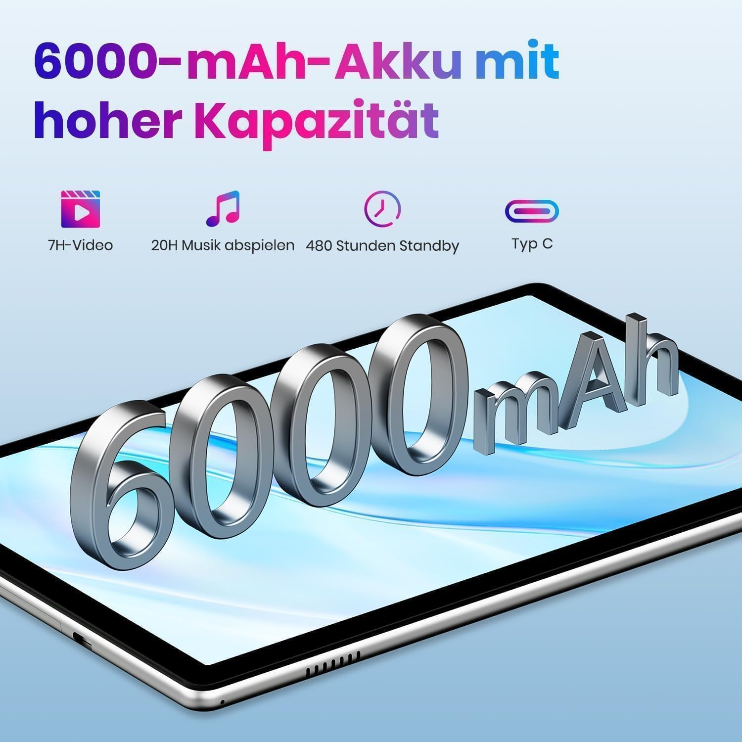 TPZ Tablet: Android 16 Tablet - 2026 Android 16 Neueste 10,1 Zoll 20GB + 64 GB +1TB Erweiterung, 6000 mAh Akku, Wi-Fi 6, 2 MP+8 MP Dual Kamera, WiFi6+BT5.4, Widevine L1, Typ-C, OMS,Grau