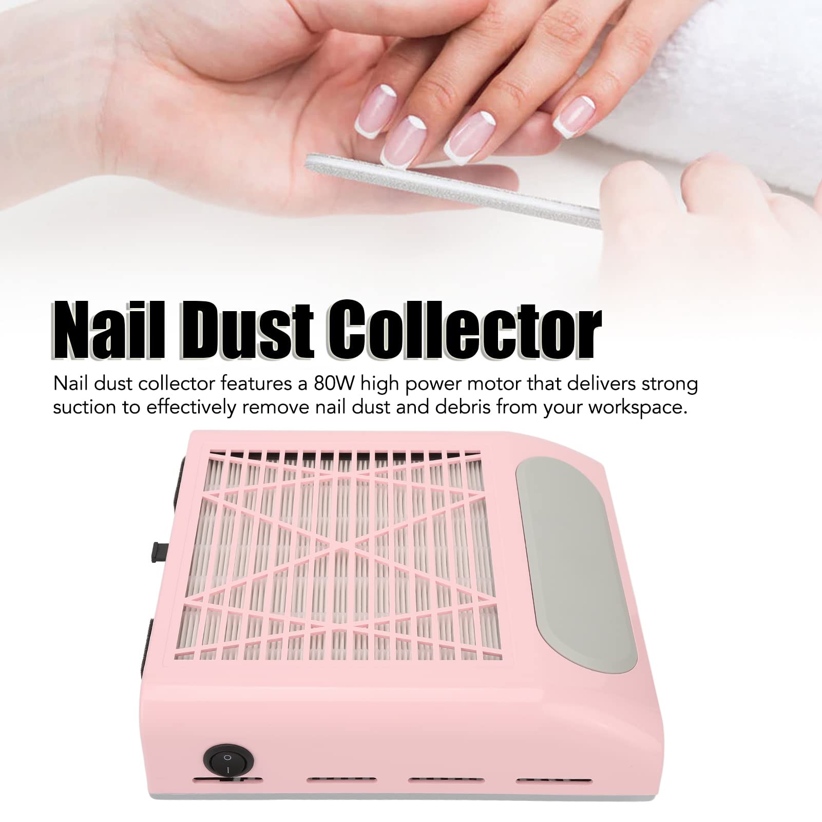 Nail Dust Collector with Reusable Filters, Professional 80W Strong Suction Power Nail Extractor Vacuum, Low Noise Acrylic Nail Dust Cleaner for Home Salon Use, Christmas Gift
