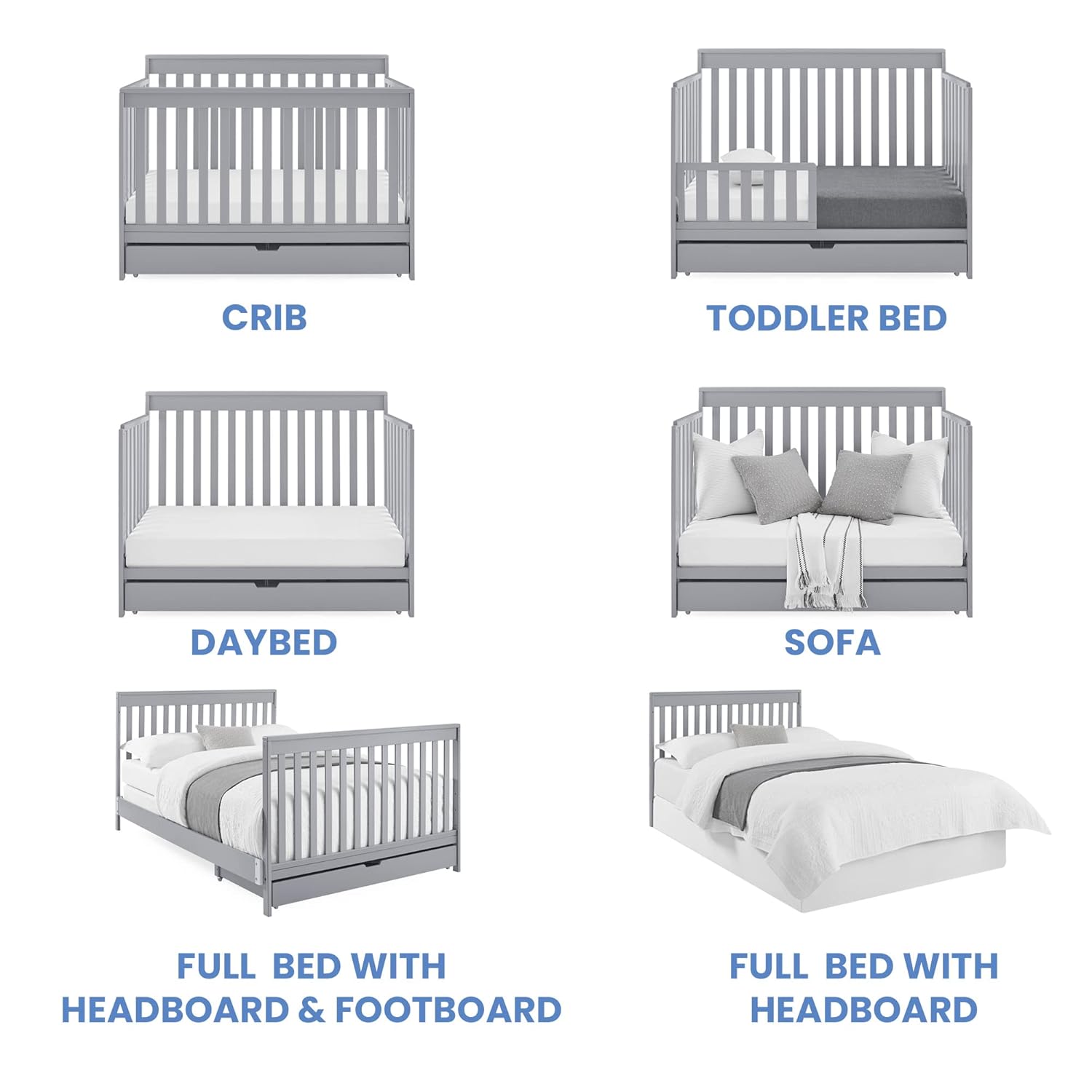 Delta Children Mercer 6-in-1 Convertible Crib with Storage Trundle + Simmons Kids SlumberTime Naturally 2-Stage Premium Foam Crib & Toddler Mattress - GREENGUARD Certified [Bundle], Grey : Everything Else