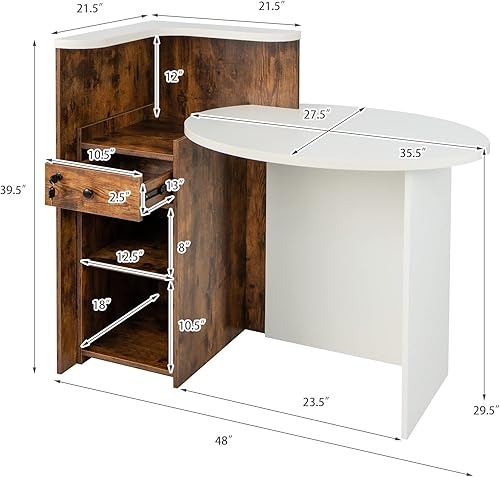 Miniatura 3 de Tangkula Escritorio de recepción mostrador frontal con cajón con cerradura y estante ajustable escritorio ovalado mostrador de venta al por menor