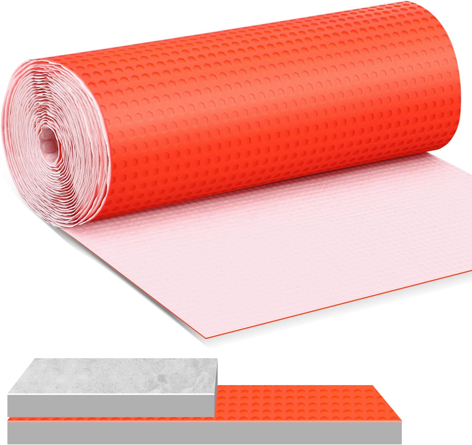 Drydiet 323 Sqft Uncoupling Membrane for Tile 1/8''(3mm) Thick Waterproofing Membrane Crack Prevention Anti Fracture Flooring Underlayment for Bathroom Shower Kitchen Basement(Orange)