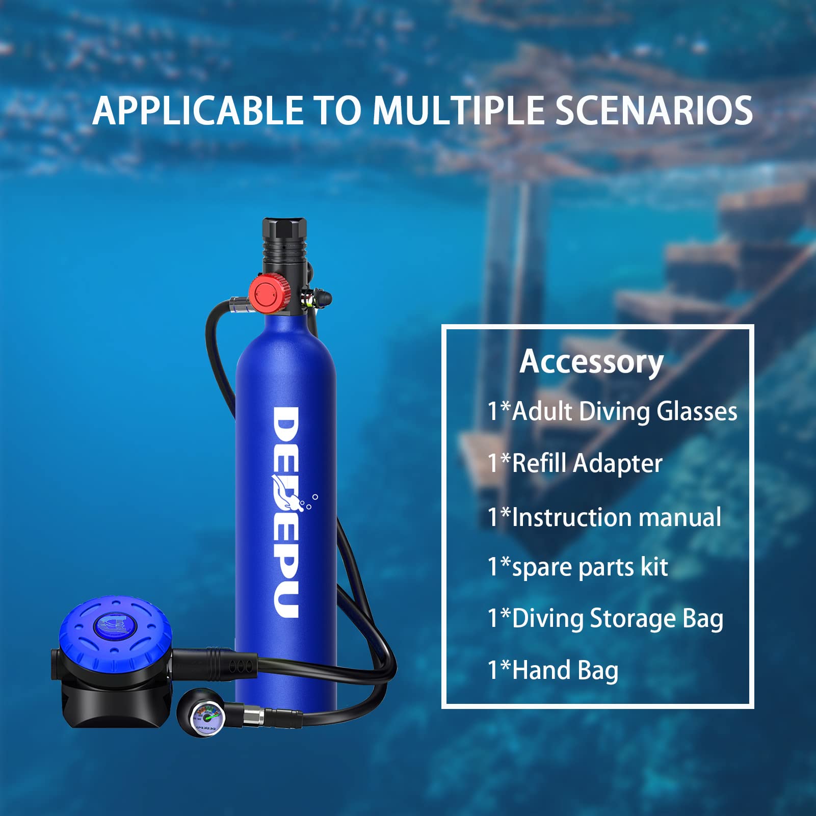 Underwater Emergency Air Supply 1L Mini Scuba Tank With Pump - Portable ...