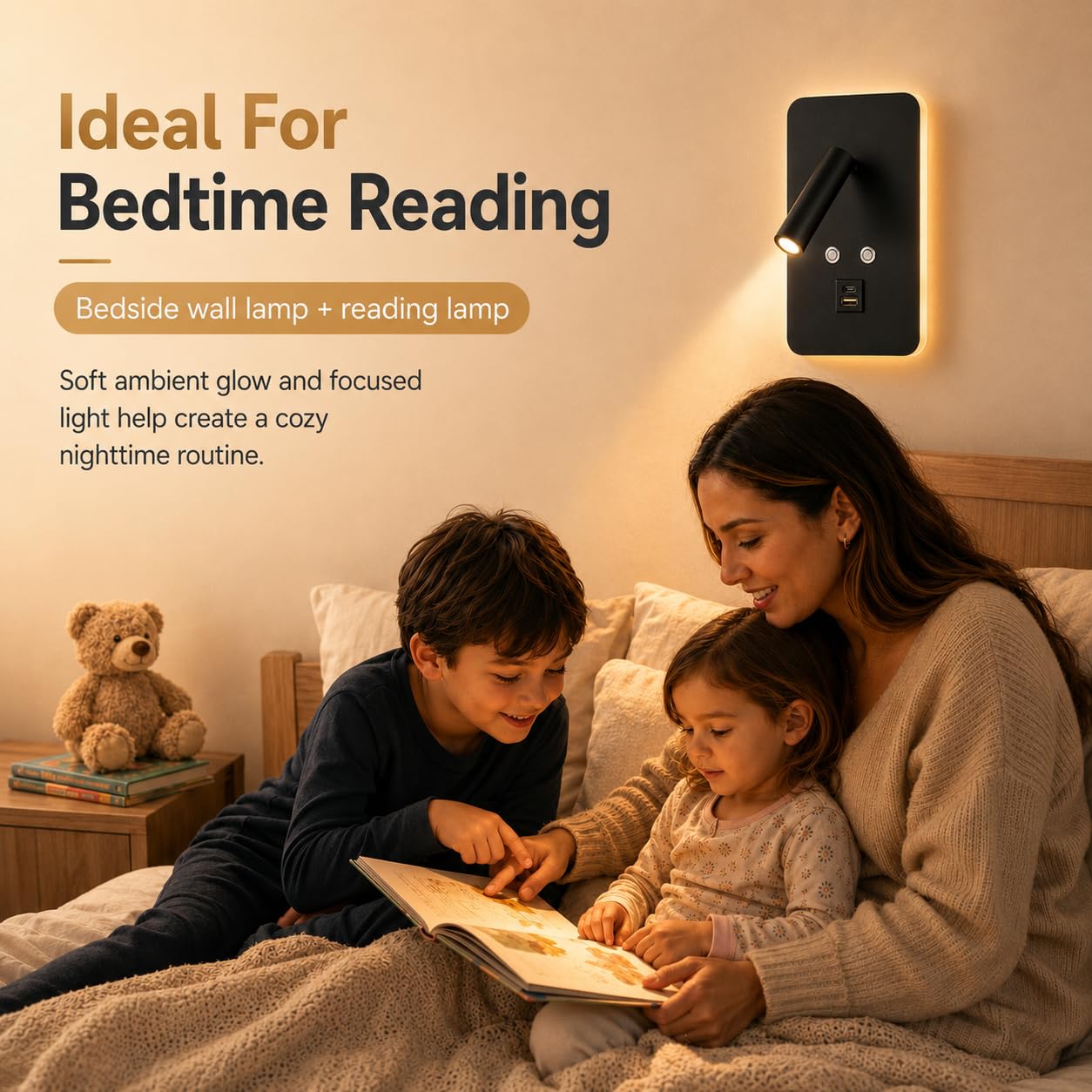 2Pcs Applique Murale Intérieure LED, Liseuse de chevet LED avec interrupteur, port de charge USB et Type C, Lampe Murale Tactile Dimmable, 3000K Liseuse Lampe de Lecture pour Chambres Salon Hôtel