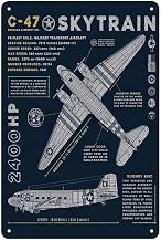Metal Sign 12x8 Inch C 47 Skytrain Douglas Aircraft WW2 Plane Blueprint Poster Vintage Military Aviation Diagram Wall Decor For Office Study Bedroom Garage Man Cave Gift