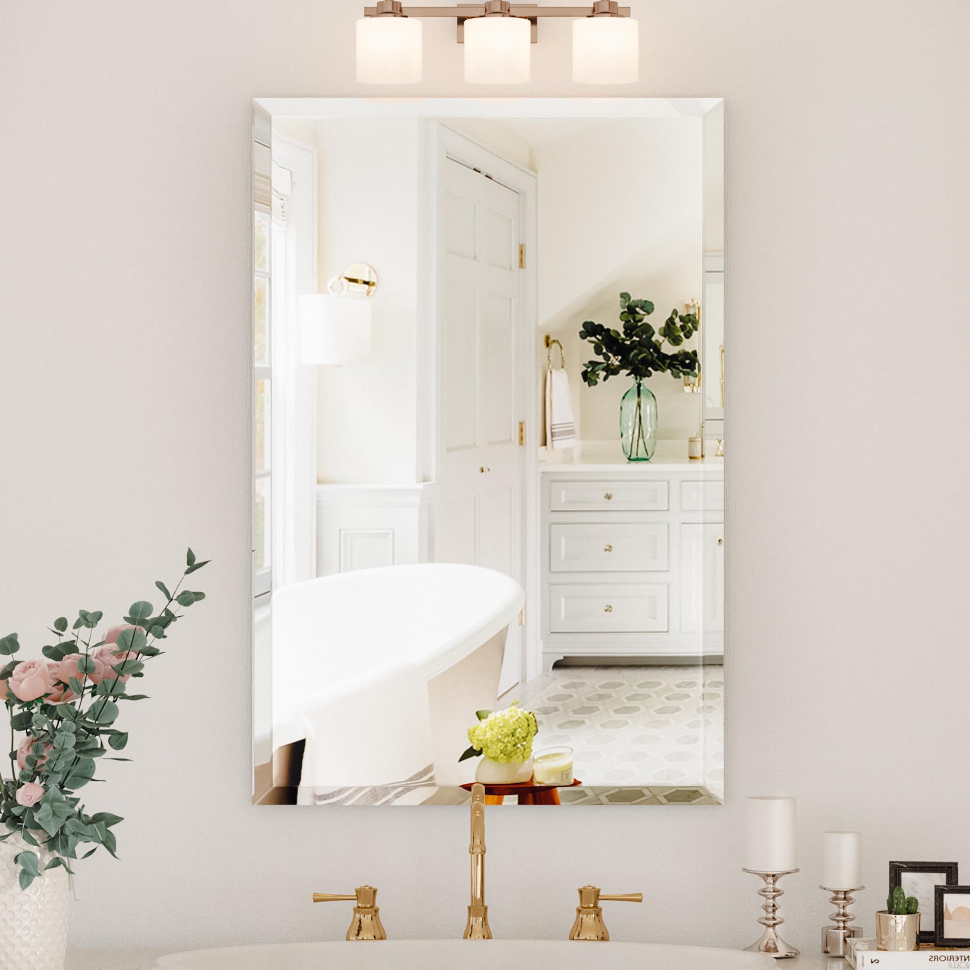 Snapklik.com : Antok Frameless Bathroom Mirror, 24x36 Rectangular Wall ...