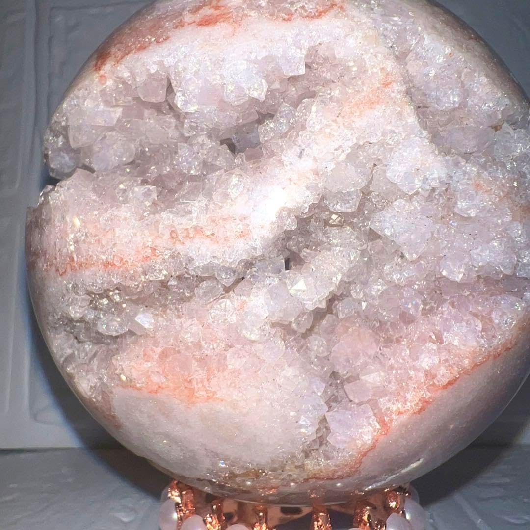 Nスフィアピンク天然石水晶笑口笑い口丸玉 1点物】笑口ジオード