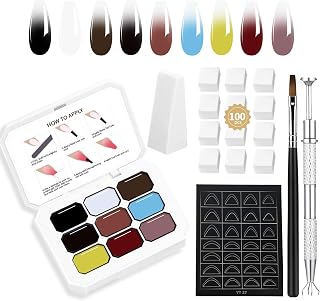Professional Gradient Painting Gel,9 Colors Set Ombre Gel Nail Polish,Ombre Pigment Palette for Nail with 100PCS Nail Sponges & Grabbing Pen for Gel Nail Art in Salon or Home Use (8)
