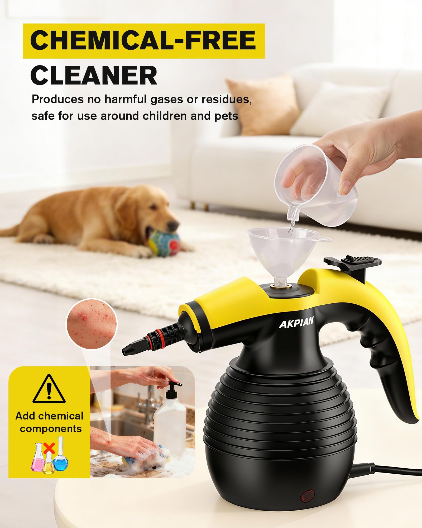 Limpiador de vapor de mano para limpieza del hogar con 10 accesorios | Vapor de alta temperatura de 105 °C | Bloqueo de seguridad | Hornos, microondas, sofás, ventanas y lechada