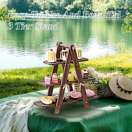 BOKALAKA Cupcake-Ständer aus Holz, 3 Etagen, Akazienregal, 3 Etagen aus Holz für Lebensmittel, faltbare Struktur - faltbar | für Geburtstag, Teeparty, Hochzeit