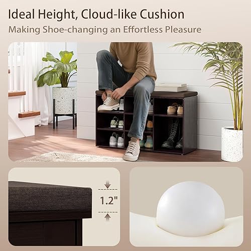 Miniatura 164 de DINZI LVJ Banco organizador de zapatos con cojín, zapatero de 9 cubos y estantes ajustables, multifuncional, para salas de estar, dormitorio, Gris