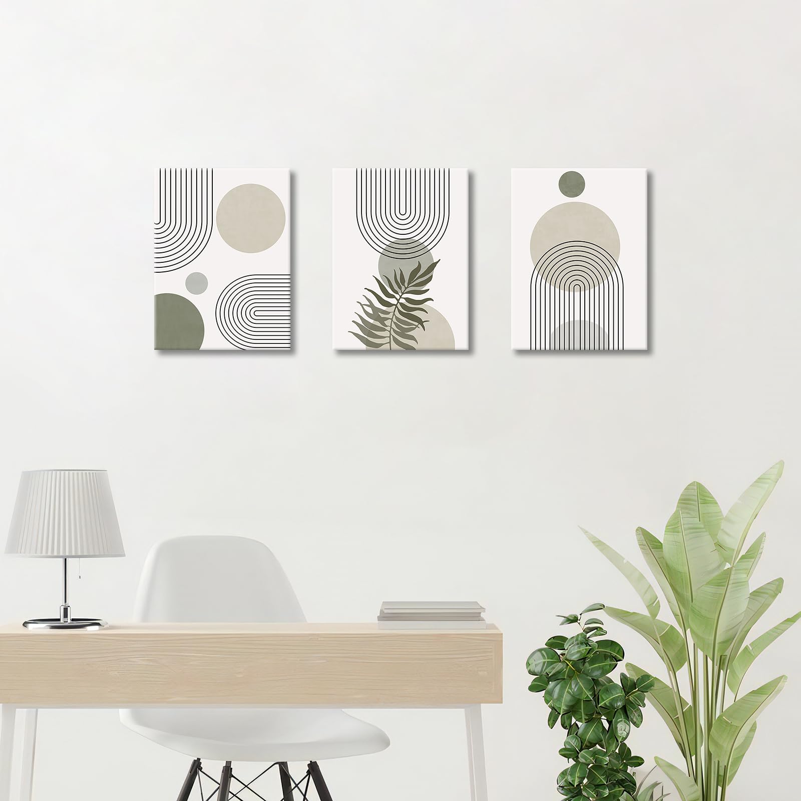 Set De 6 Tableaux Sur Toile Déco Murale - 4x 20x30cm + 2x 30x40cm, Motifs Géométriques Boho Vert/violet | Pour Salon, Chambre, Cuisine, Style Minimaliste
