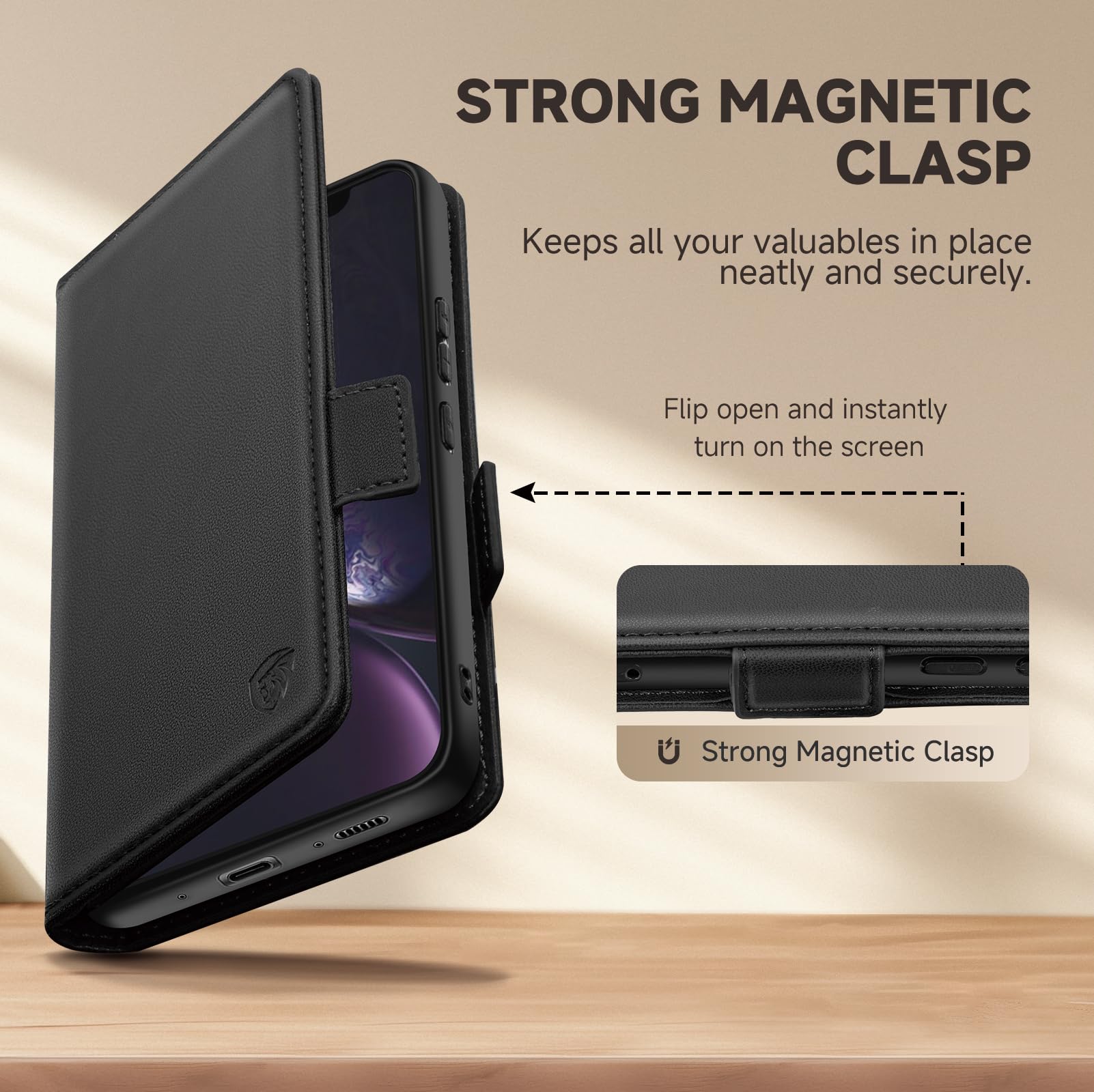 CASBST for iPhone XR Case Kickstand Flip Leather Wallet Book Case with Card Slots Shockproof Magnetic Closure Protective Phone Case Cover Compatible with iPhone XR - Image 4