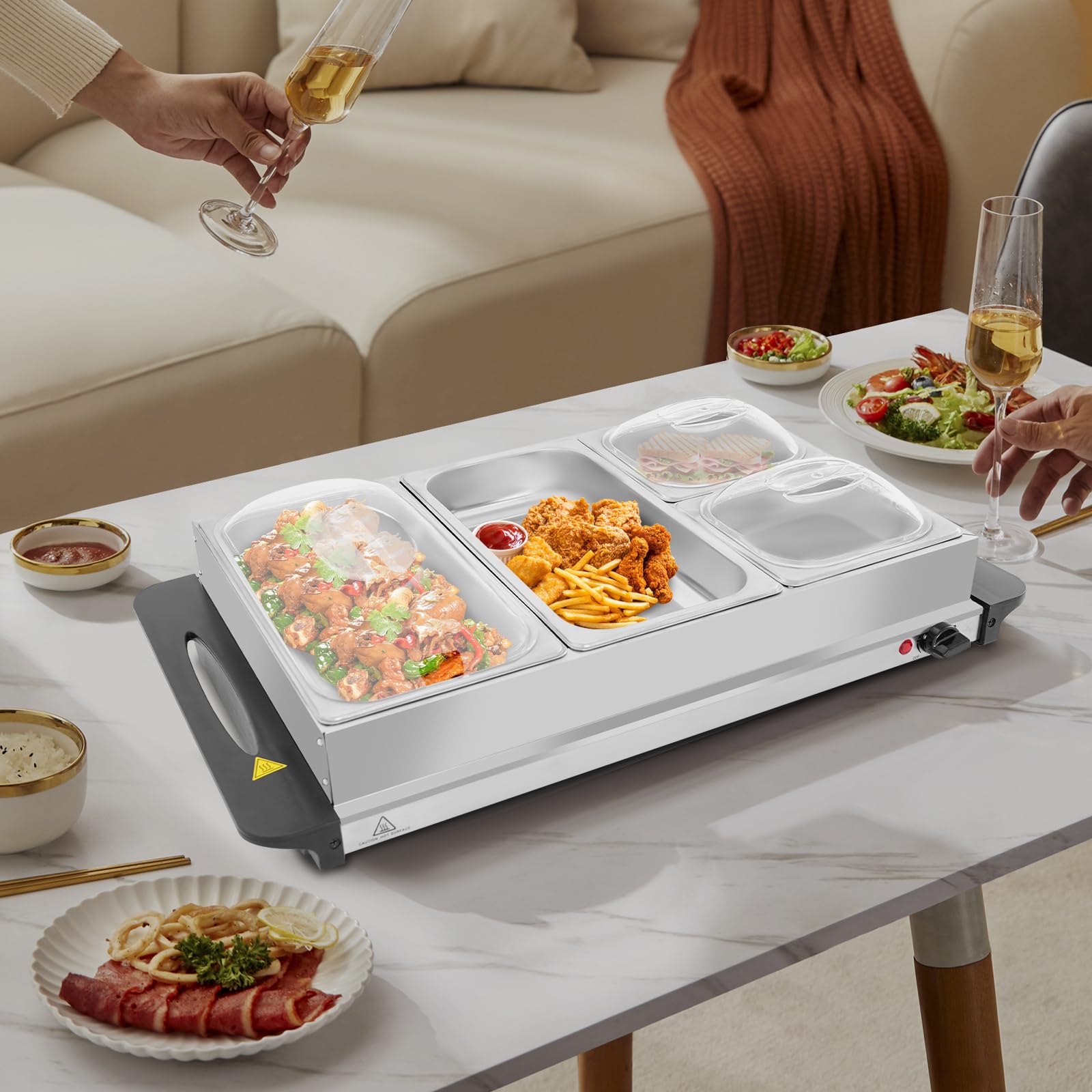 Scaldabagno a buffet da 300 W, con 4 vassoi estraibili, scalda cibo a buffet, piastra calda per sale da pranzo alberghiere, buffet commerciali