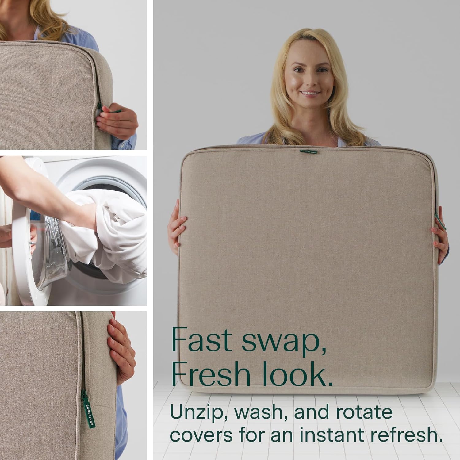 Honeycomb Outdoor Deep Seat Patio Cushion Cover, 24 x 23, Heritage Cabana Stripe Tan Replacement Slipcover for Outdoor Furniture