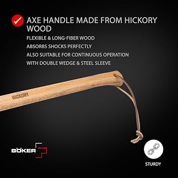 BOKER Plus Appalachian Axe Professional Bushcraft, Outdoor & Survival Axe Large Carbon Steel Blade with Long Hickory Handle Camping Hatchet with 600 g Rhineland-Style 1055 Carbon Steel Head