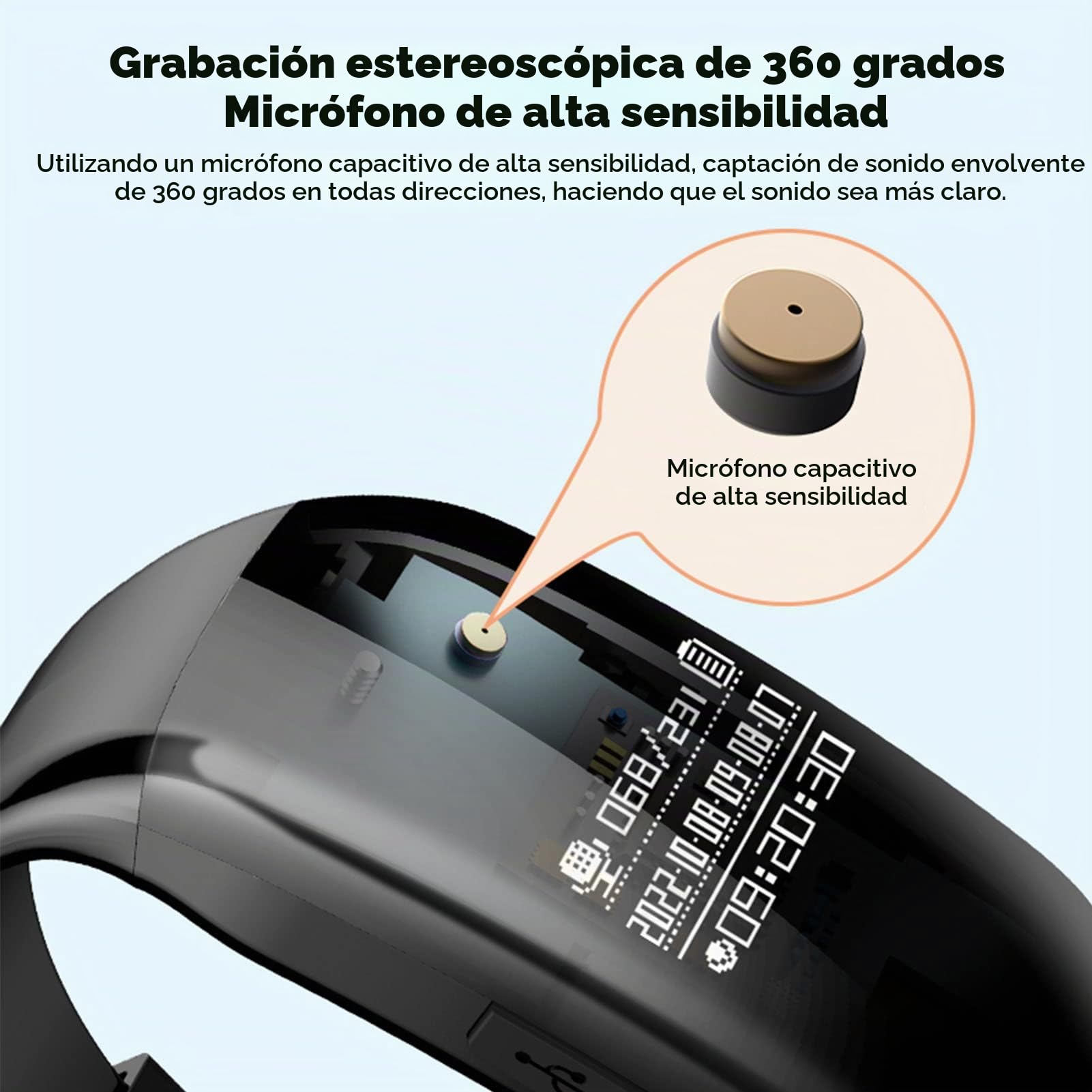 Reloj con Grabadora de Voz Digital, Pulsera con Grabadora Activada por Voz con Reducción de Ruido HD, Dispositivo de Grabación con un Clic para Entrevistas, Reuniones de Negocios (8G)