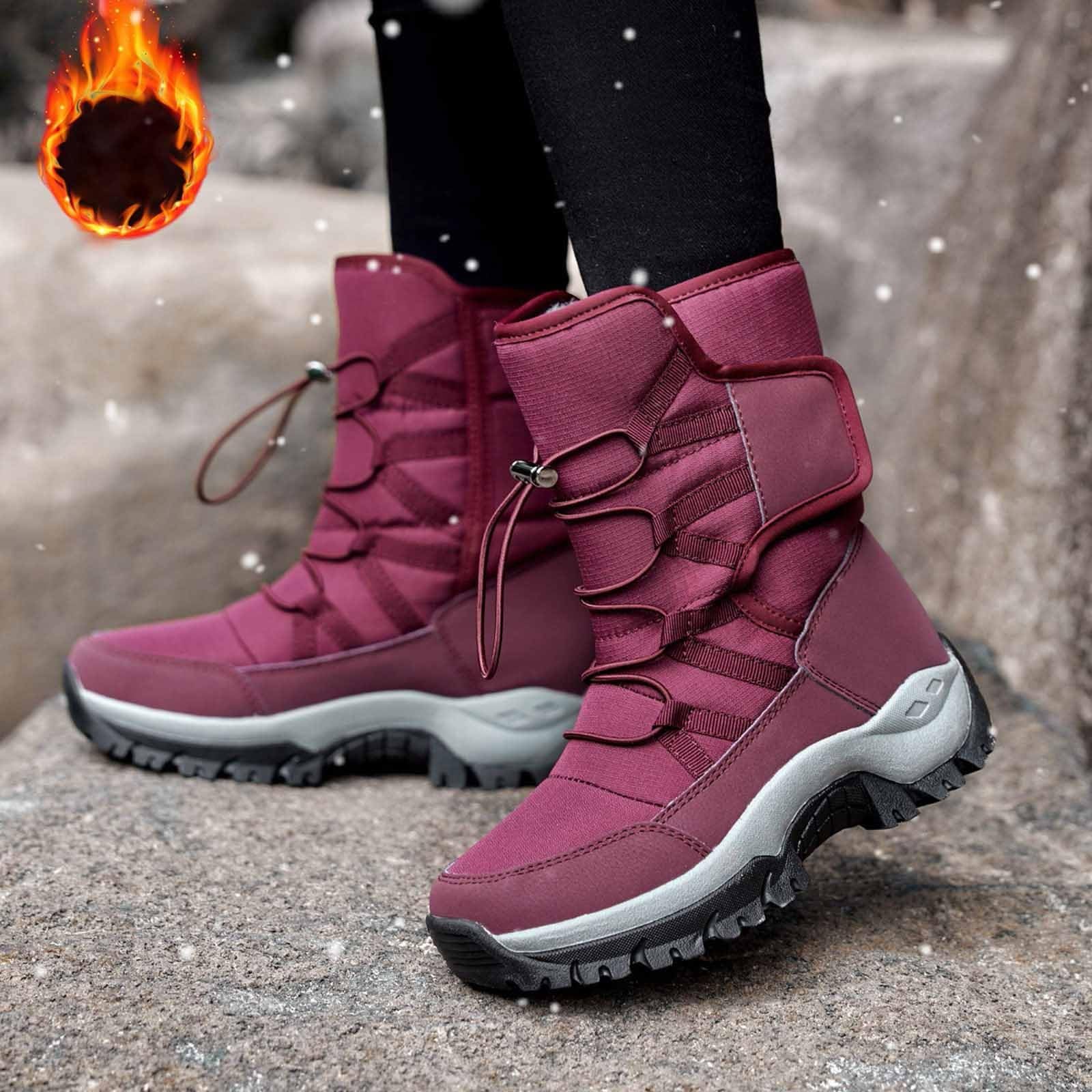 Bottes de Neige Femme Mi-Mollet Antidérapantes Bottes Femme Hiver Chaudes Fourrées Botte de Neige Imperméable Snow Boots Fourrées de Ski Chaussures de Randonnée Confort Bottines Chaussure Hiver Plate