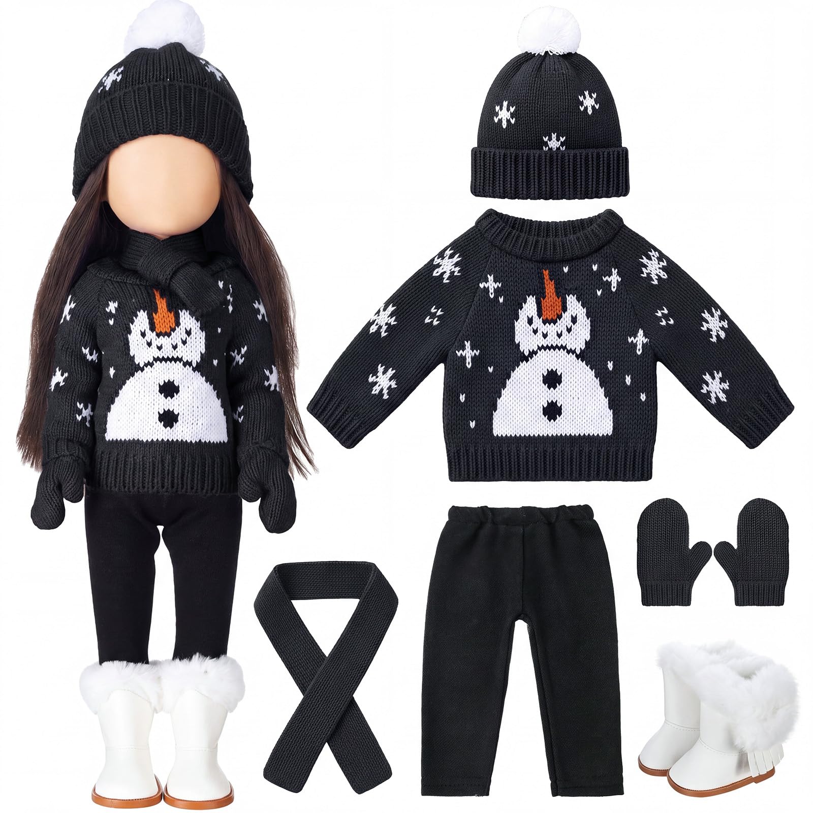 Fourluoo 6 Pcs 18" Christmas Doll Clothes, Black, Snowman
