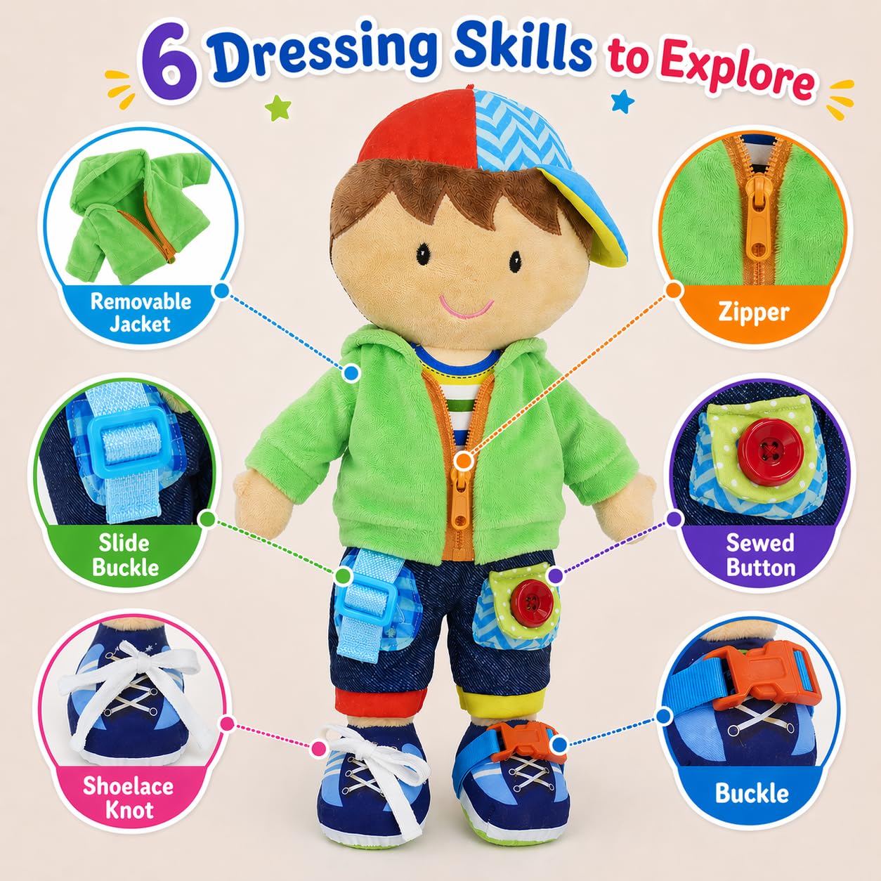 Poupée éponge personnalisée – Peluche éducative Montessori pour enfants de 2 ans et plus