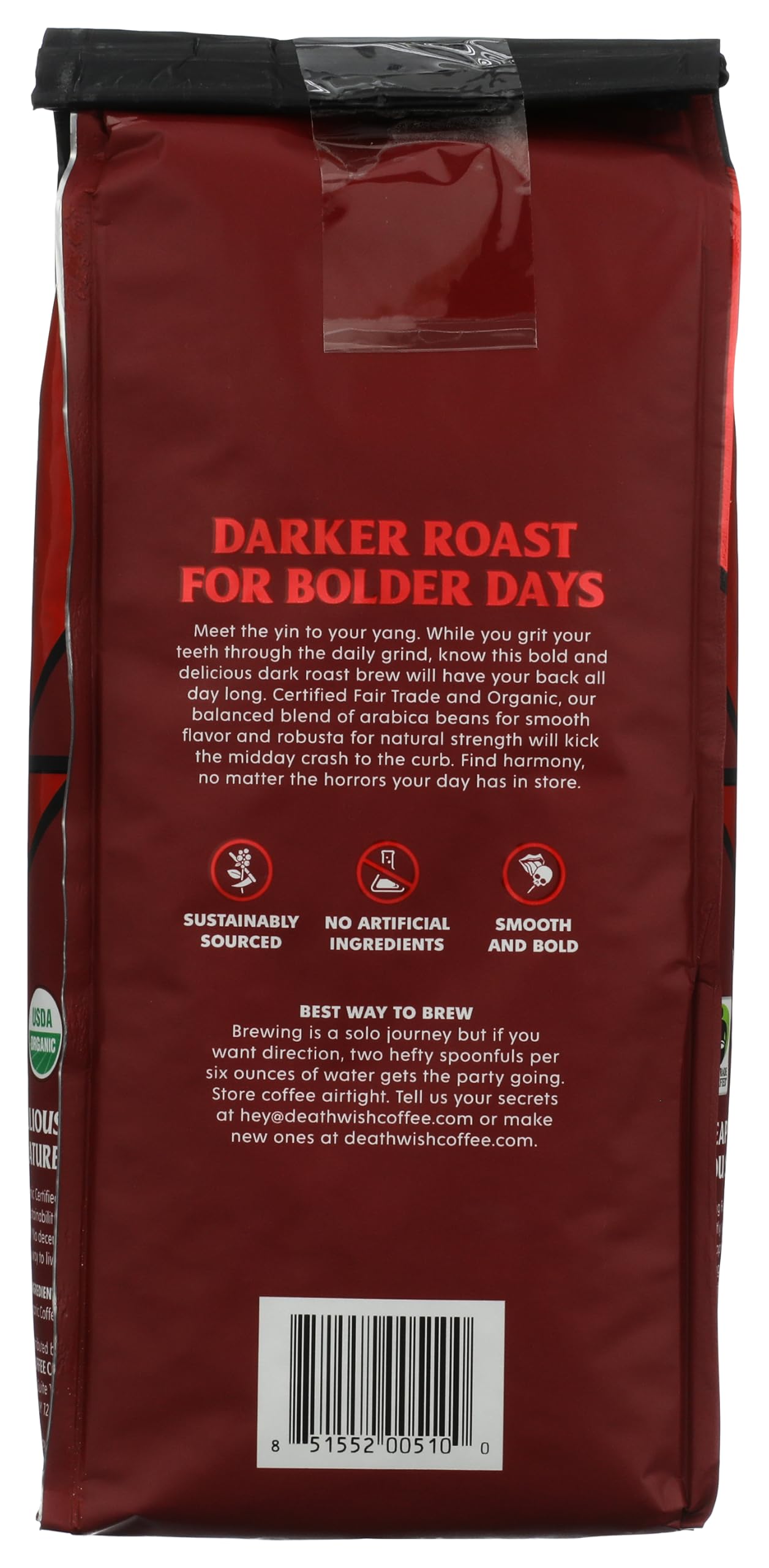Death Wish Coffee, The World's Strongest Coffee, Whole Bean, Fair Trade, Organic, Shade Grown, 16 oz Bag