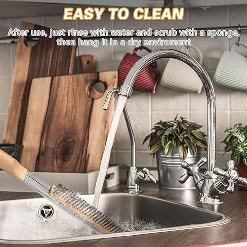 Miniatura 6 de Cepillo para horno de pizza, cepillo de 21 pulgadas y raspador de acero inoxidable para piedra de pizza, cepillo de limpieza de parrilla de