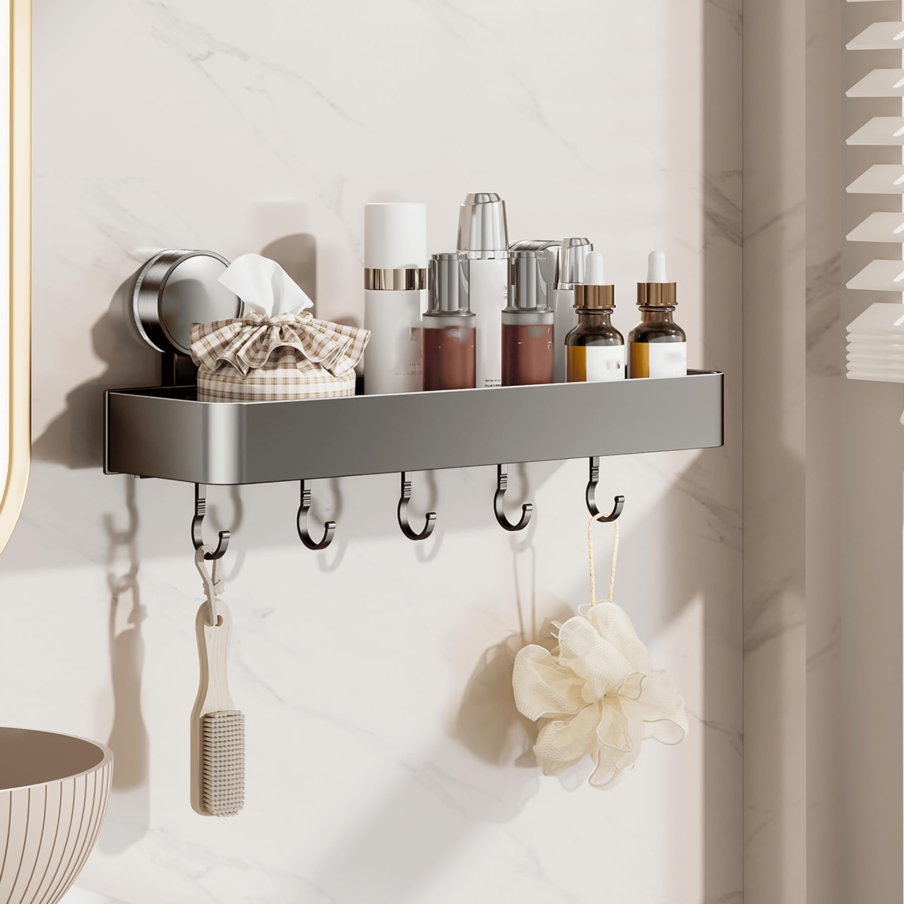 SRURLLUG Suction Cup Shower Caddy No-Drilling Removable Shower Organizer Wall Mounted Rack Storage for Bathroom Adjusatble Suction Cup