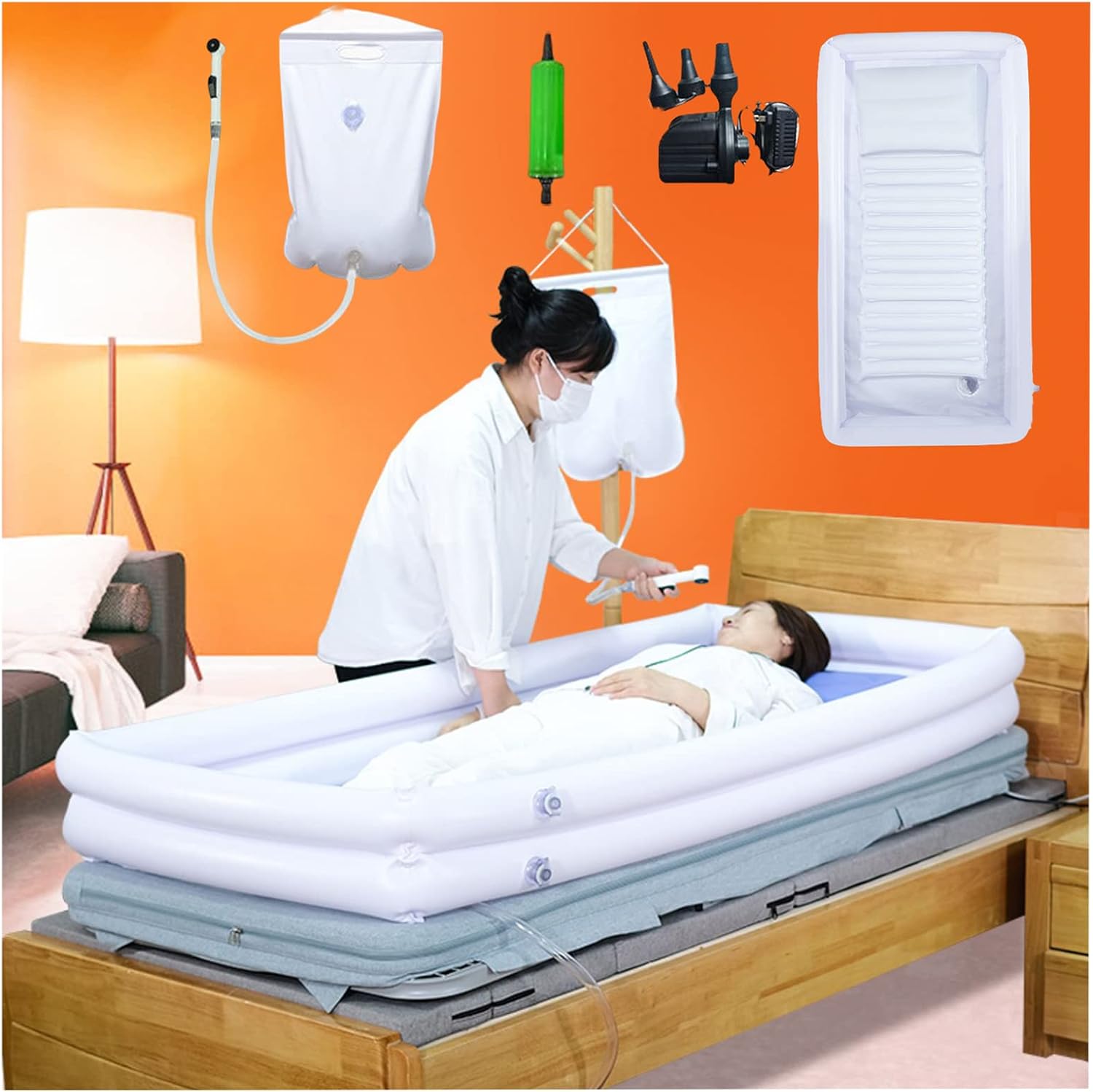 Portable Bed Bath Inflatable Bathtub Adult Kit, Foldable