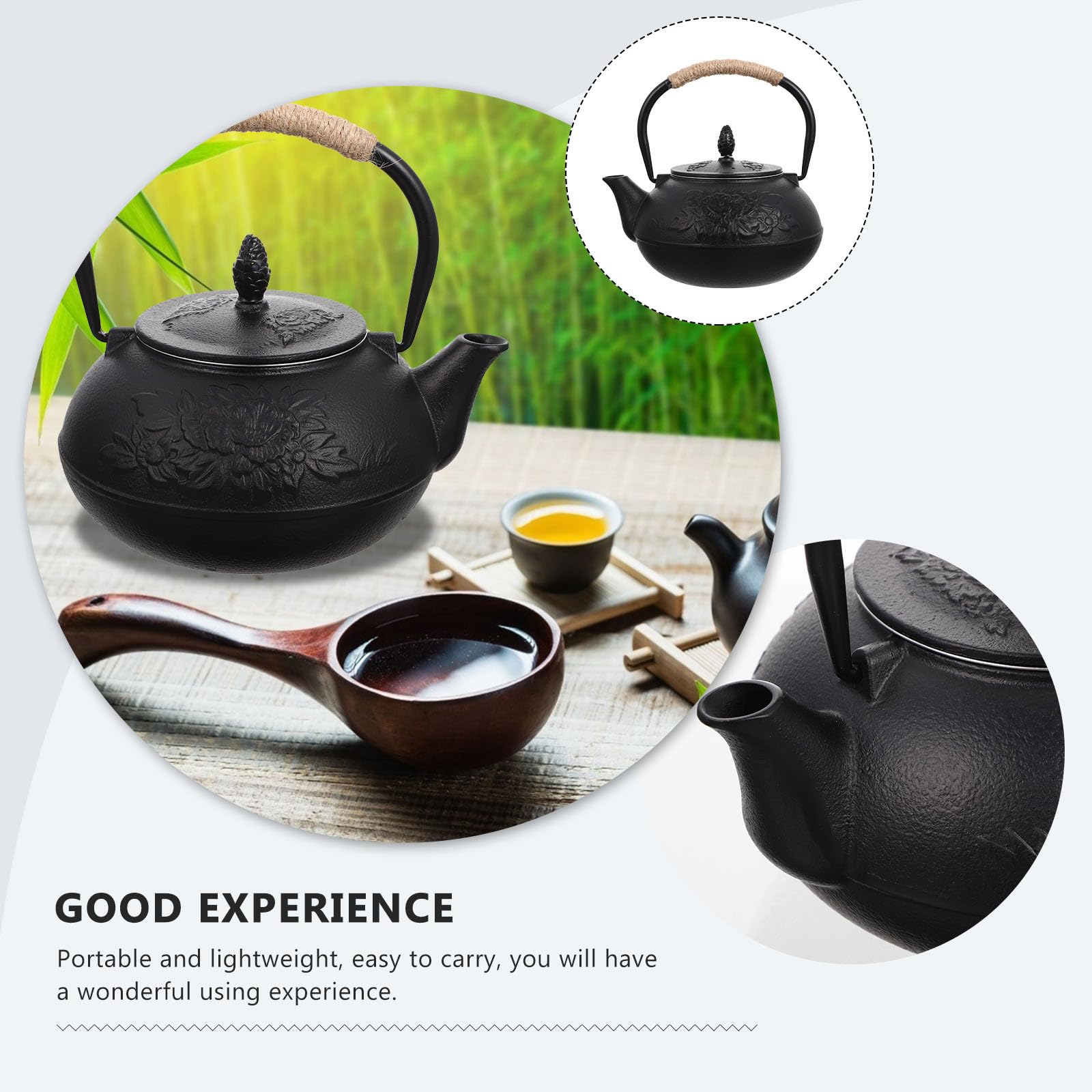 Tetera de Hierro Fundido Diseño Elegante y Excelente Acabado de 900ml Tapa para Calentar Agua y Preparar Té Adecuado para Uso en Fogón