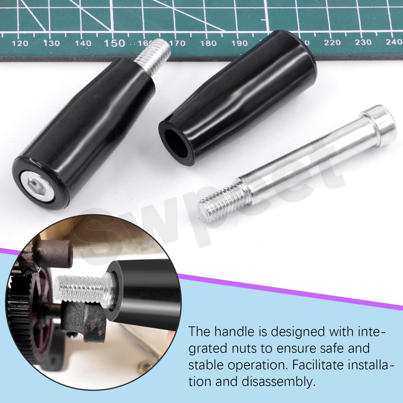 Swpeet 2 pezzi M8 × 63 mm maschio filettato gambo rotante, maniglia della macchina, manopola girevole, manovella maniglia girevole per fresatrice, tornio, smerigliatrice, trapano