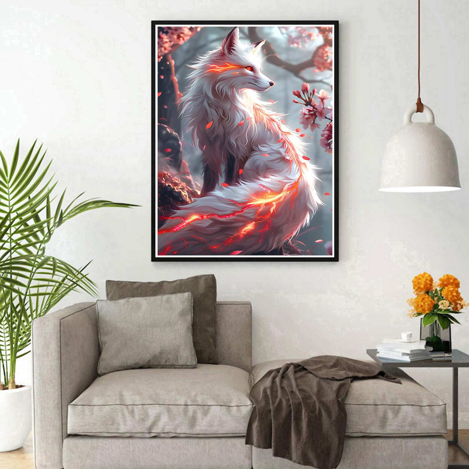 DPHERO White Fox Diamond Painting Kits for Beginners Adults,5D DIY Flowers Diamond Art Kits,Round Full Drill Lightning Fox Gem Art Crafts Kits,DIY Painting by Numbers for Home Wall Decor 12x16 inch - Image 2