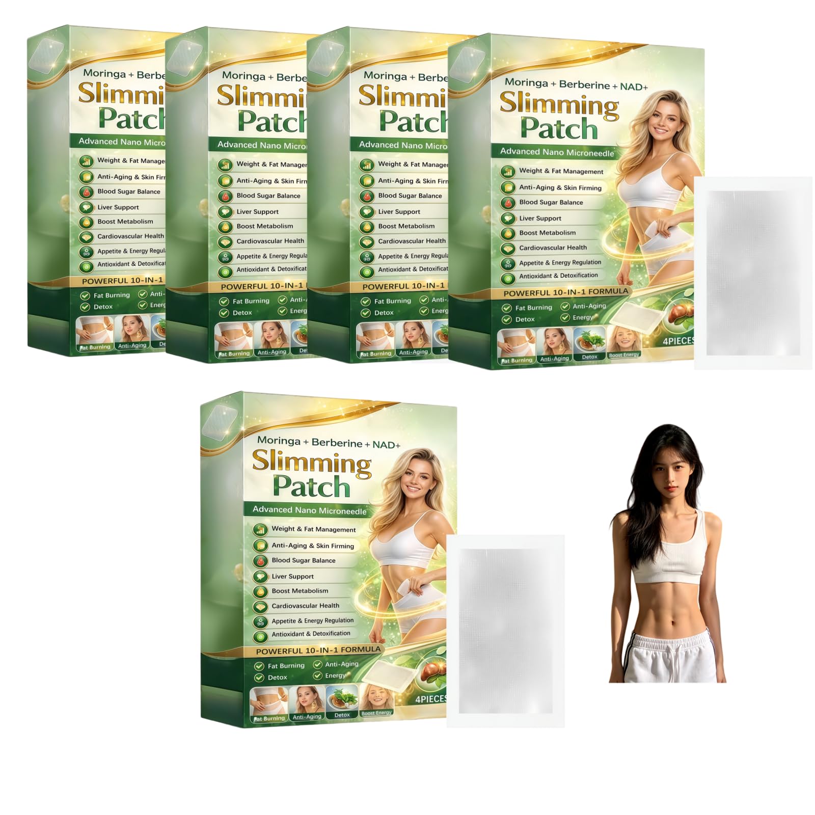 Plaster odchudzający Moringa x Berberine 10 w 1 składniki odchudzające Moringa x Berberine 10 w 1 plastry odchudzające Berberine NAD+, Nano Microneedle odchudzanie, naturalne składniki