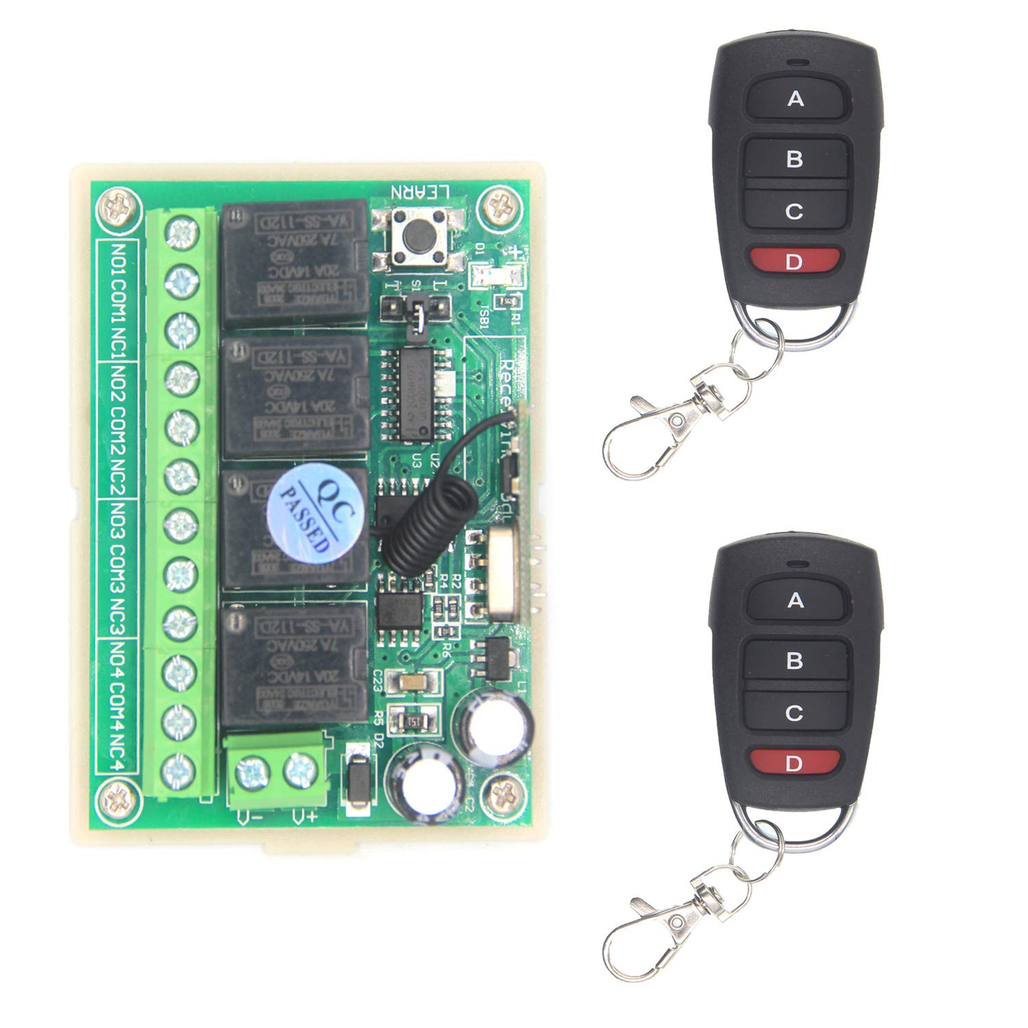 Interruptor de control remoto de 12 V y 24 V CC, relé de 4 canales, receptor con mando a distancia de metal