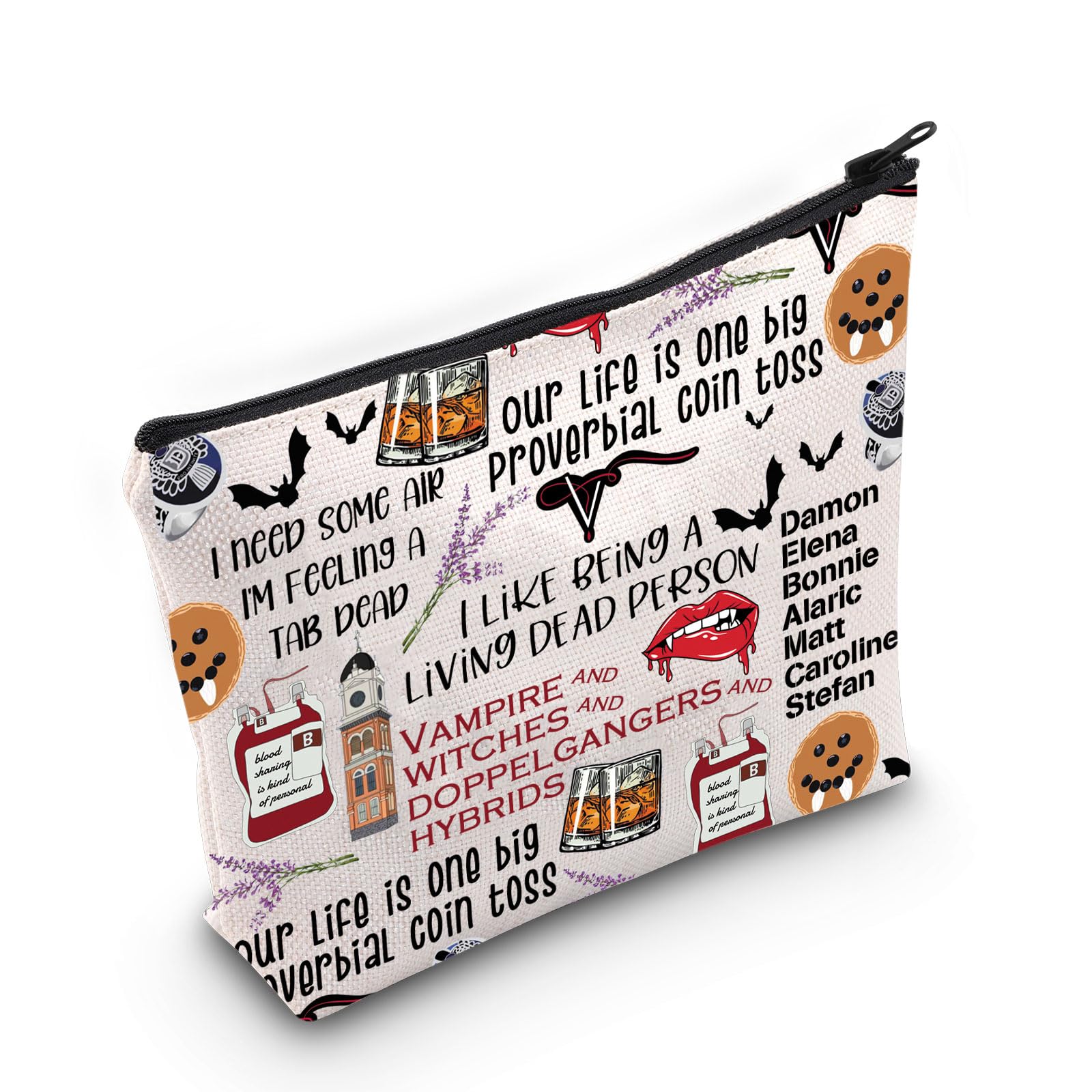 PLITIVampire Lover Gifts Vampire Inspired Makeup Bag Vampire TV Show Fans Gift Vampire Team Gift TVD Merchandise (Living Dead TVD bagU)