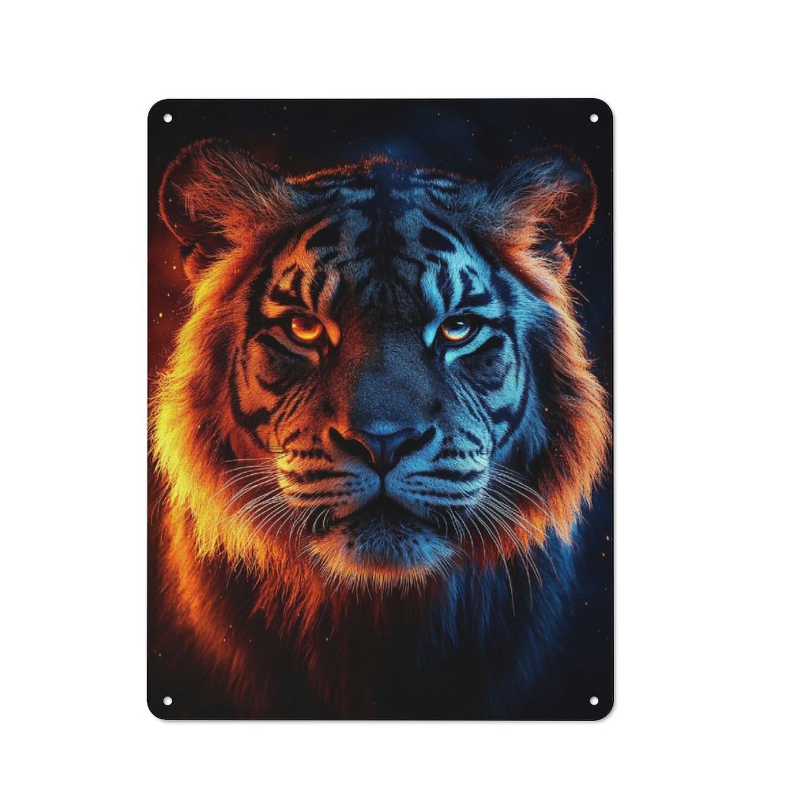 Junmoney Style-6 Fiery And Icy Tiger Portrait Retro Tin Sign 40X30cm For Café Or Restaurant, Housewarming Wall Decor For People Furnishing Café And Restaurant