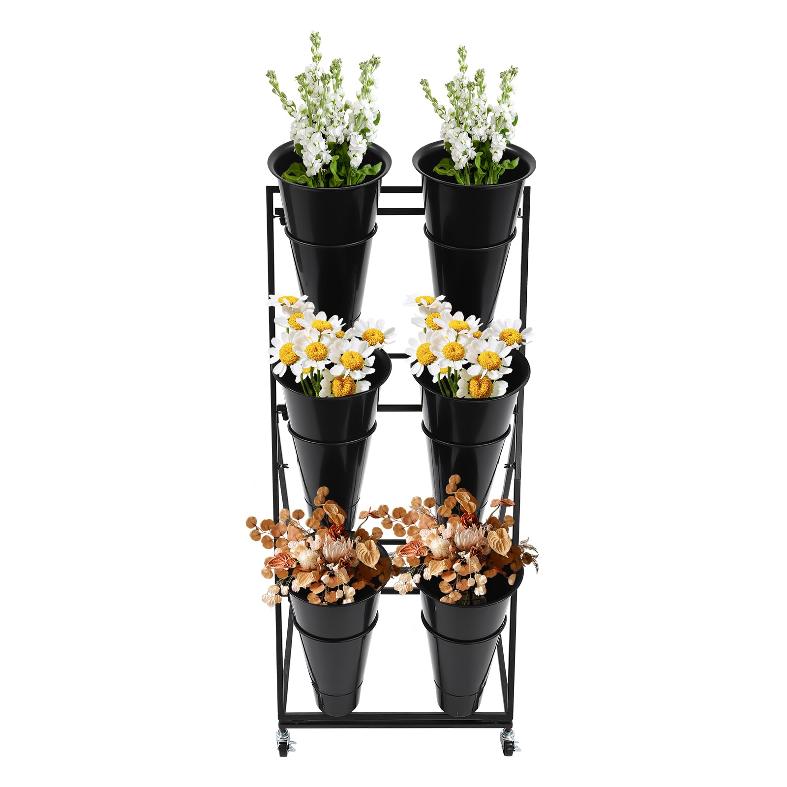 YUANCHUTOP 9PCS Mobile Flower Display Stand with Wheels, 3-Tier Heavy Duty Plant Cart for Indoor/Outdoor Use, Ideal for Garden, Living Room, Florist Showcases & Events