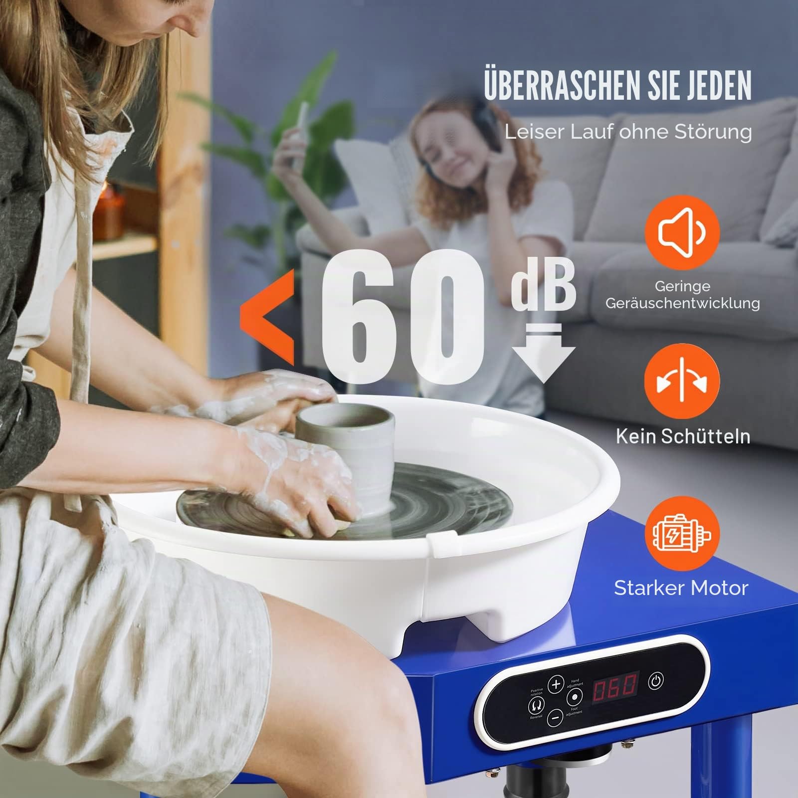 VEVOR Töpferscheibe Keramik Rad Maschine 350 W, Elektrische Töpferscheibe Maschine 25 cm 300 U/min Töpferscheibenmaschine, mit Pedal & Schürze Formmaschine, Geeignet für Anfänger, Enthusiasten