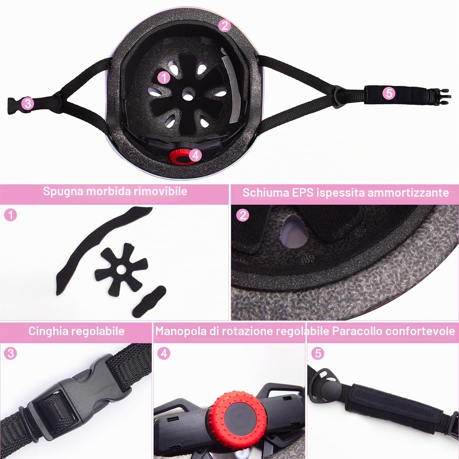 Unicorn Castle Set di Casco Protezione Bambini con Casco Regolabile Ginocchiere Gomitiere e Polsiere per Skateboard Pattini in Linea Bicicletta Protezione Bambina(3-8 Anni)