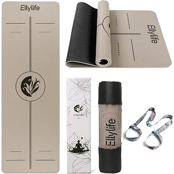 Yoga Mat Non-Slip Thick Natural Rubber + Eco TPE/PU, Alignment Lines | Skin-friendly, ultra grip, unique design, includes car