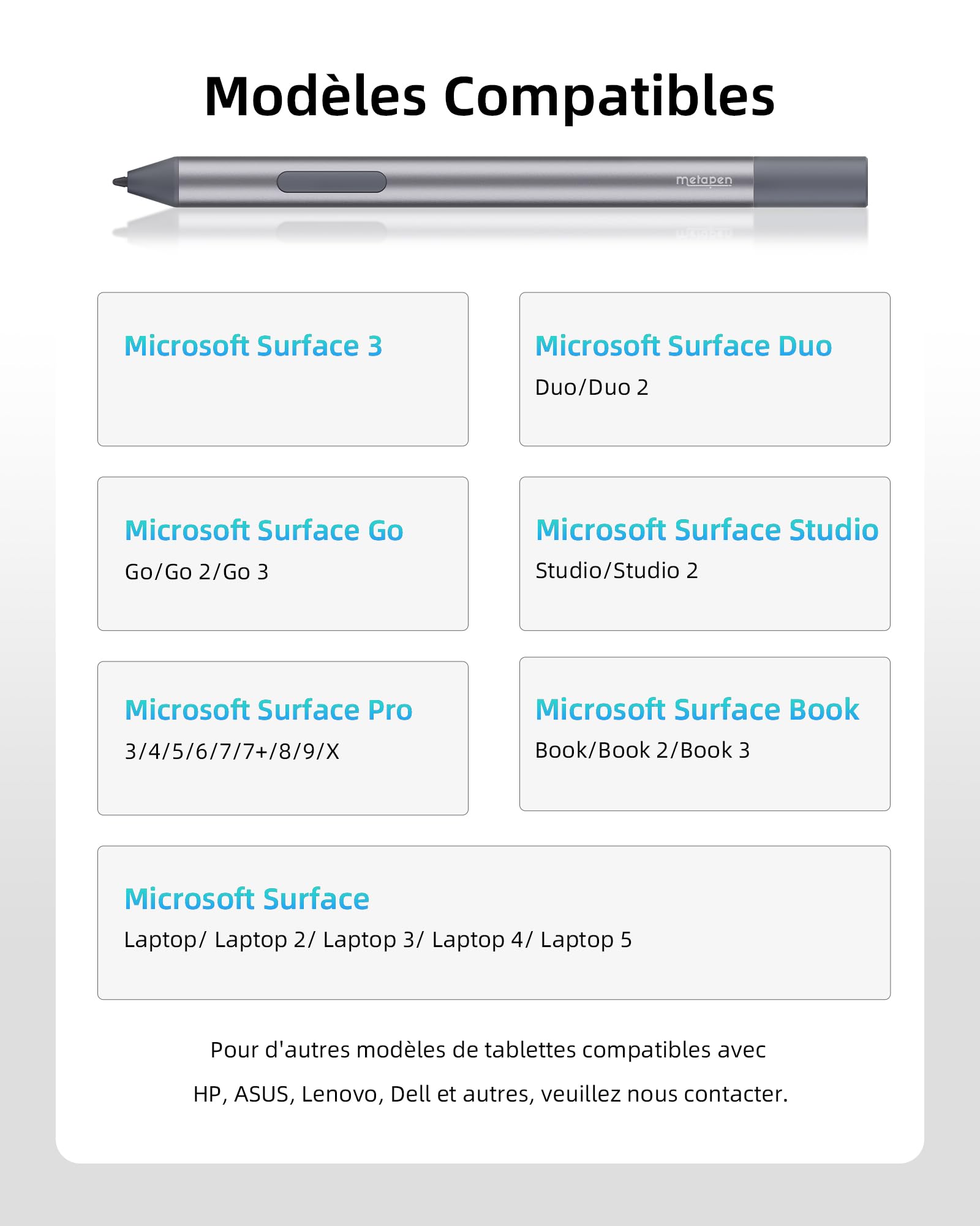 Metapen Stylet M2 Biz pour Microsoft Surface (niveau de pression 4096, autonomie de 180 jours de batterie AAAA), stylet de surface bouton 2 en 1 pour Surface Pro X/9/8/7/6/5/4/3/Go 3/Studio 2/Book 3